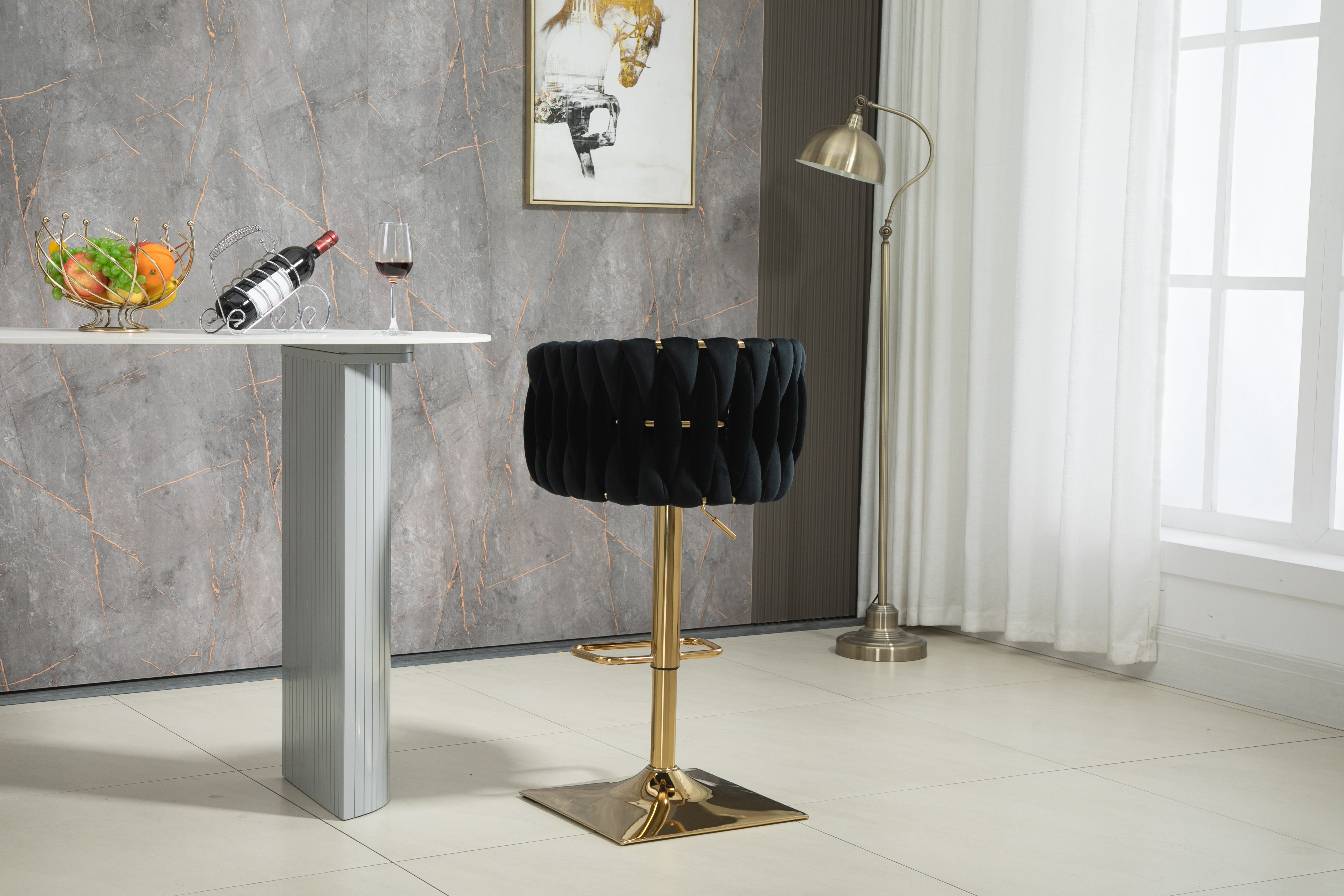 Logidon Vintage Bar Stool Velvet Black Adjustable Height Rotatable
