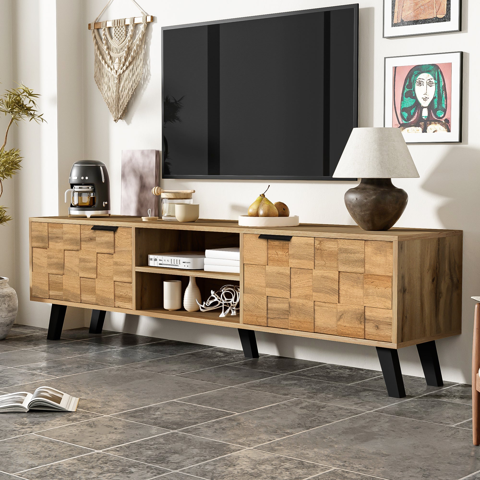 Logidon Modern TV-meubel hout 2 deuren 2 vakken 160,5x35,5x45 cm