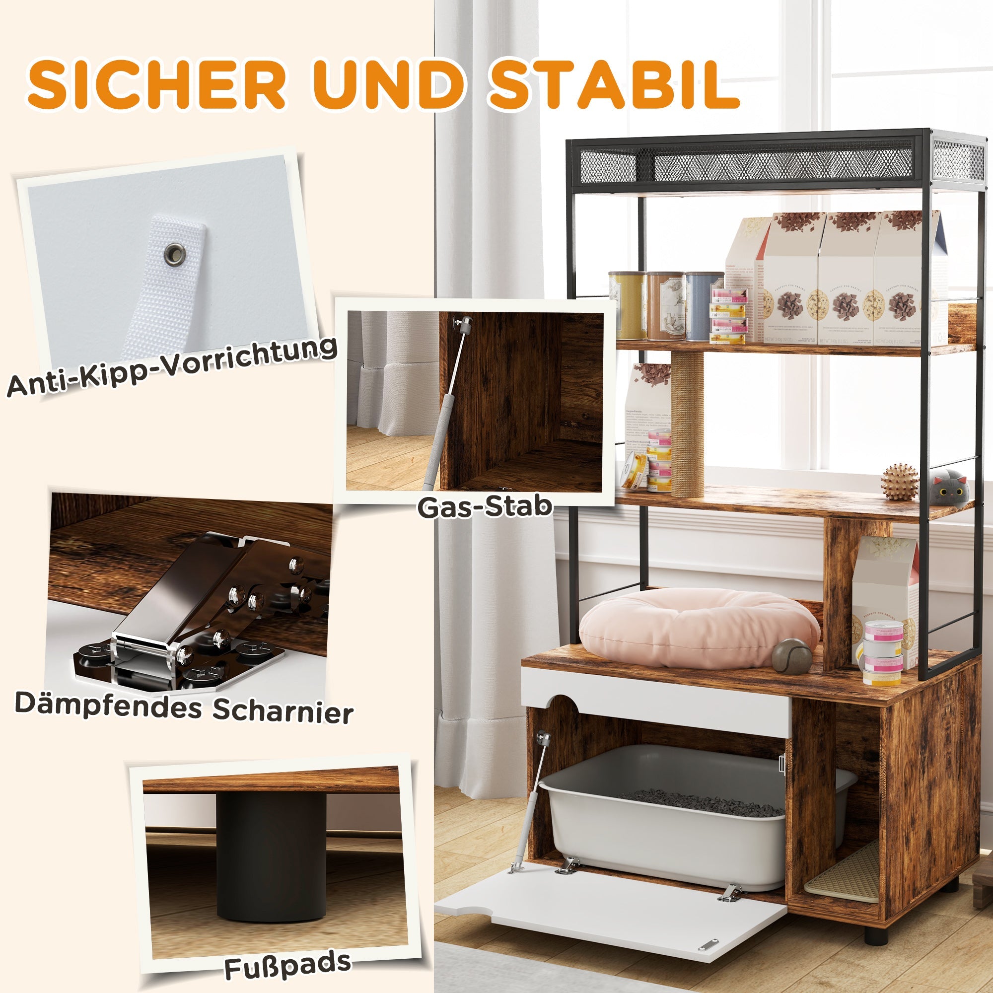 Logidon PawHut 2 in 1 Kattenbakkast Rustiek Bruin 80 x 48 x 152 cm