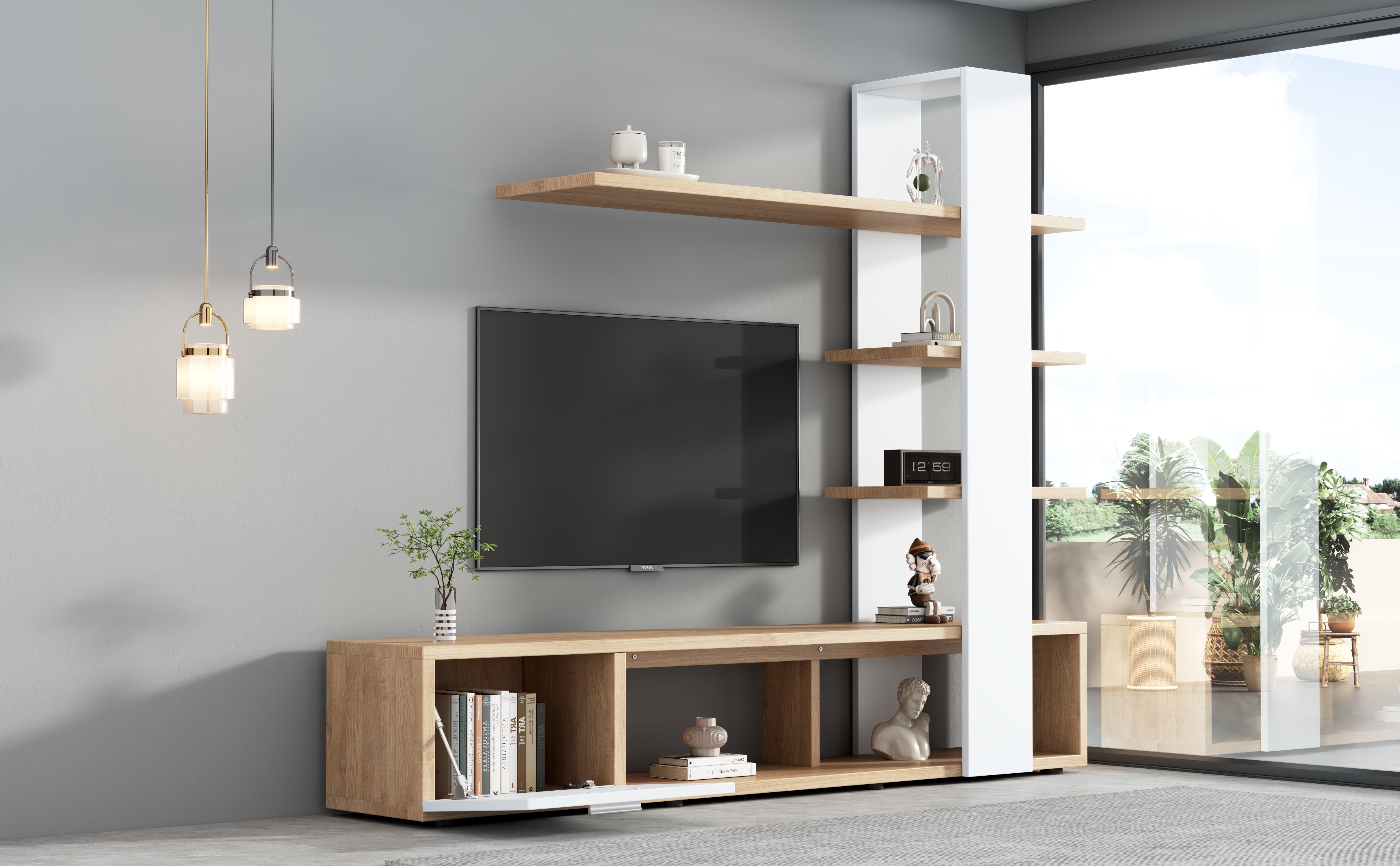 Logidon Home TV wandmeubel eiken wit 180x33,5x151,5 cm