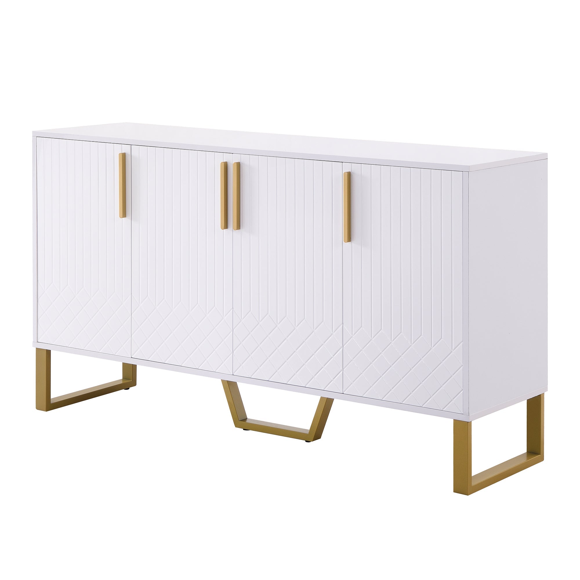 Logidon hoogglans dressoir wit 4 deuren geometrisch ontwerp 140x40x80