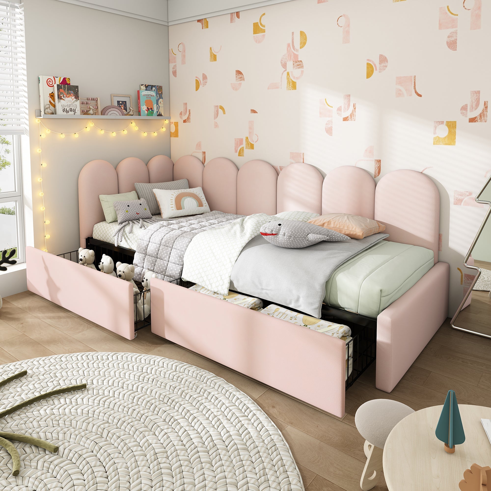 Logidon gestoffeerd bed 90x200 roze fluweel dagbed met lades