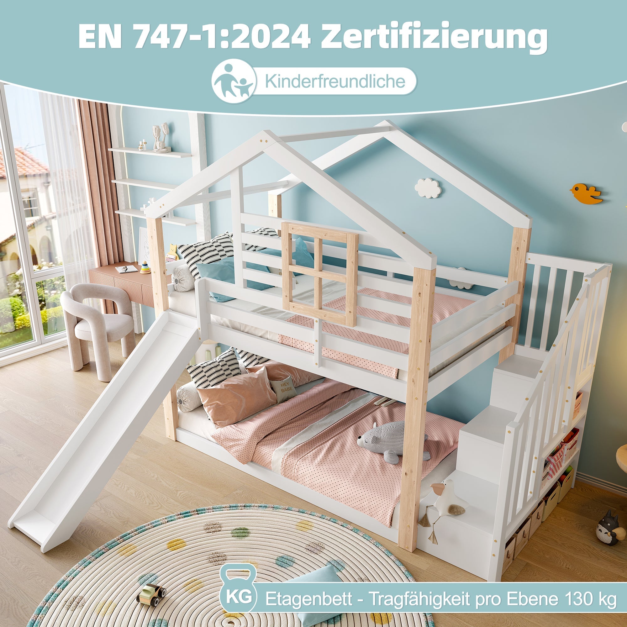 Logidon Kinderstapelbed met Glijbaan en Trap Scandinavisch Design Wit