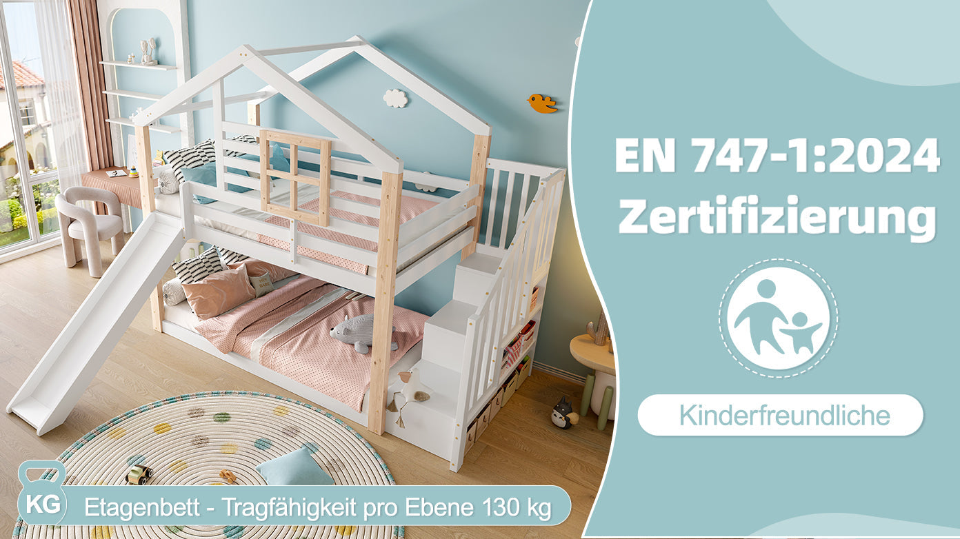 Logidon Kinderstapelbed met Glijbaan en Trap Scandinavisch Design Wit