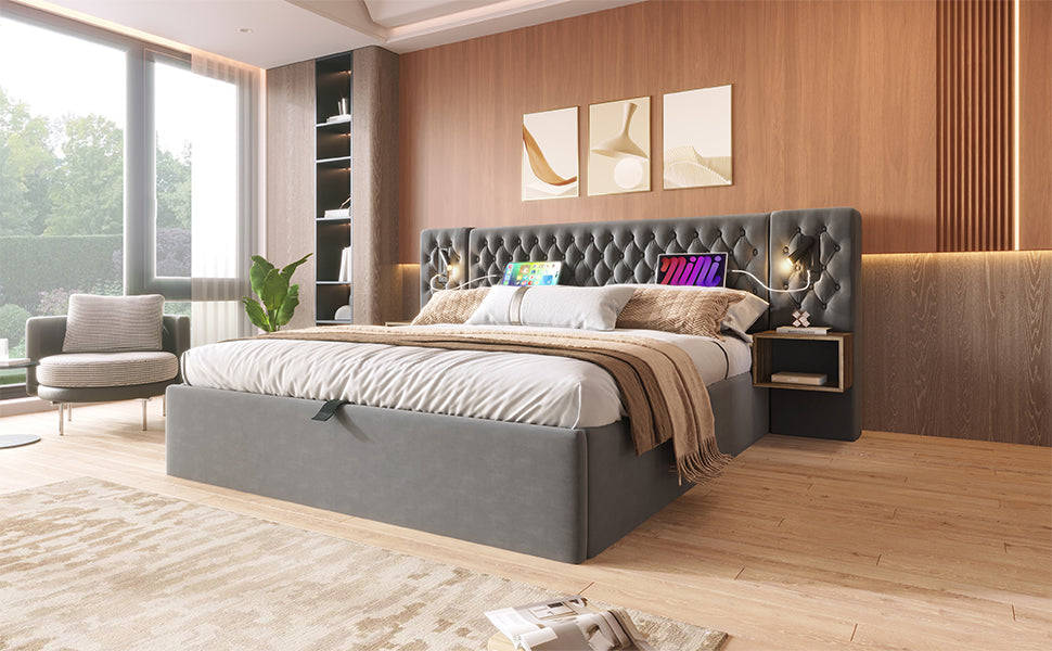 Logidon bed system 160x200 cm upholstered bed with storage space gray velvet
