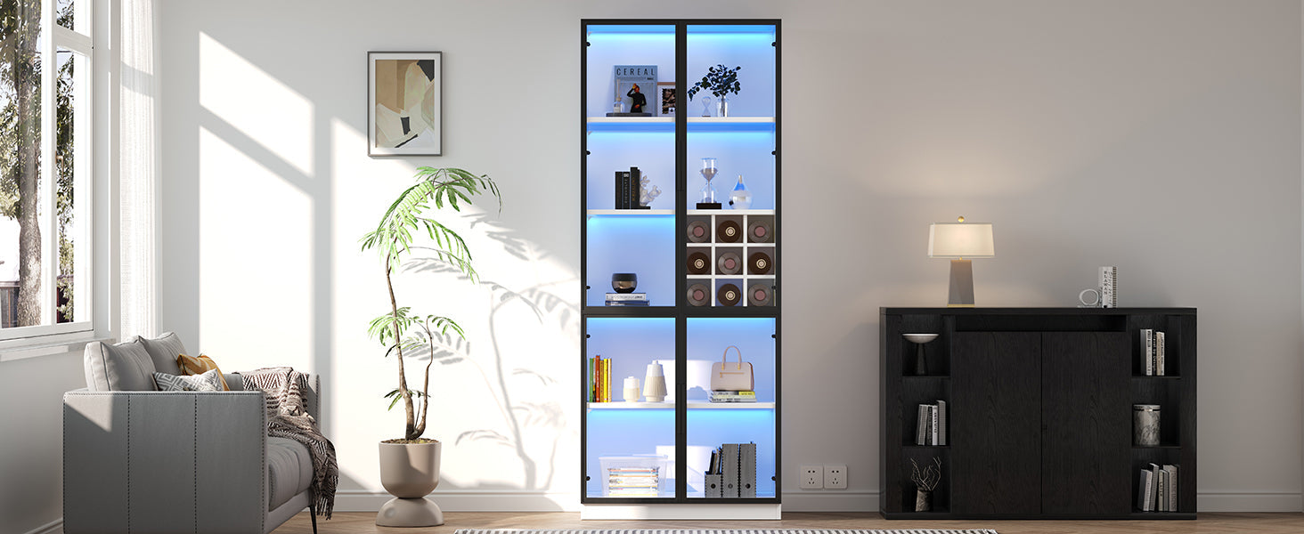 Logidon showcase 80x35x200 white glass doors LED lighting wine rack