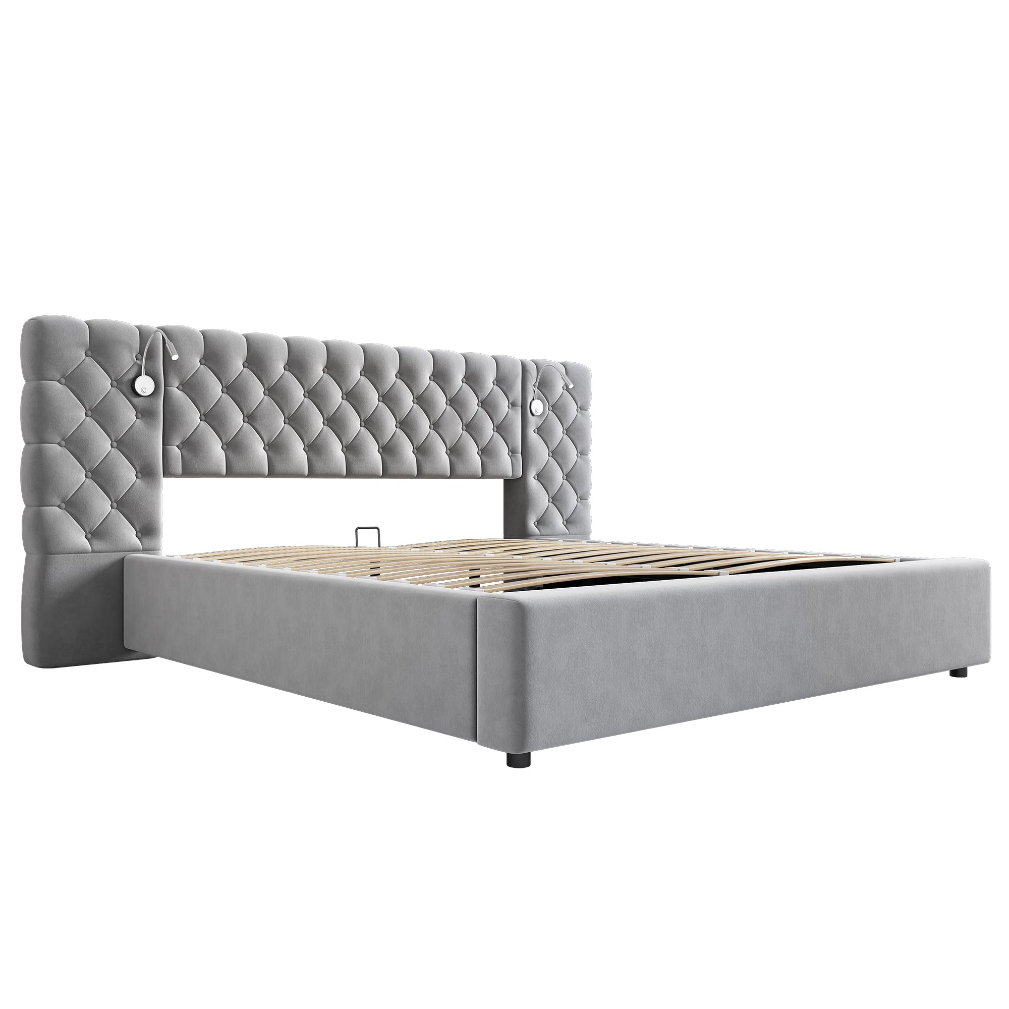 Logidon upholstered bed 180 x 200 cm with hydraulic storage space LED gray