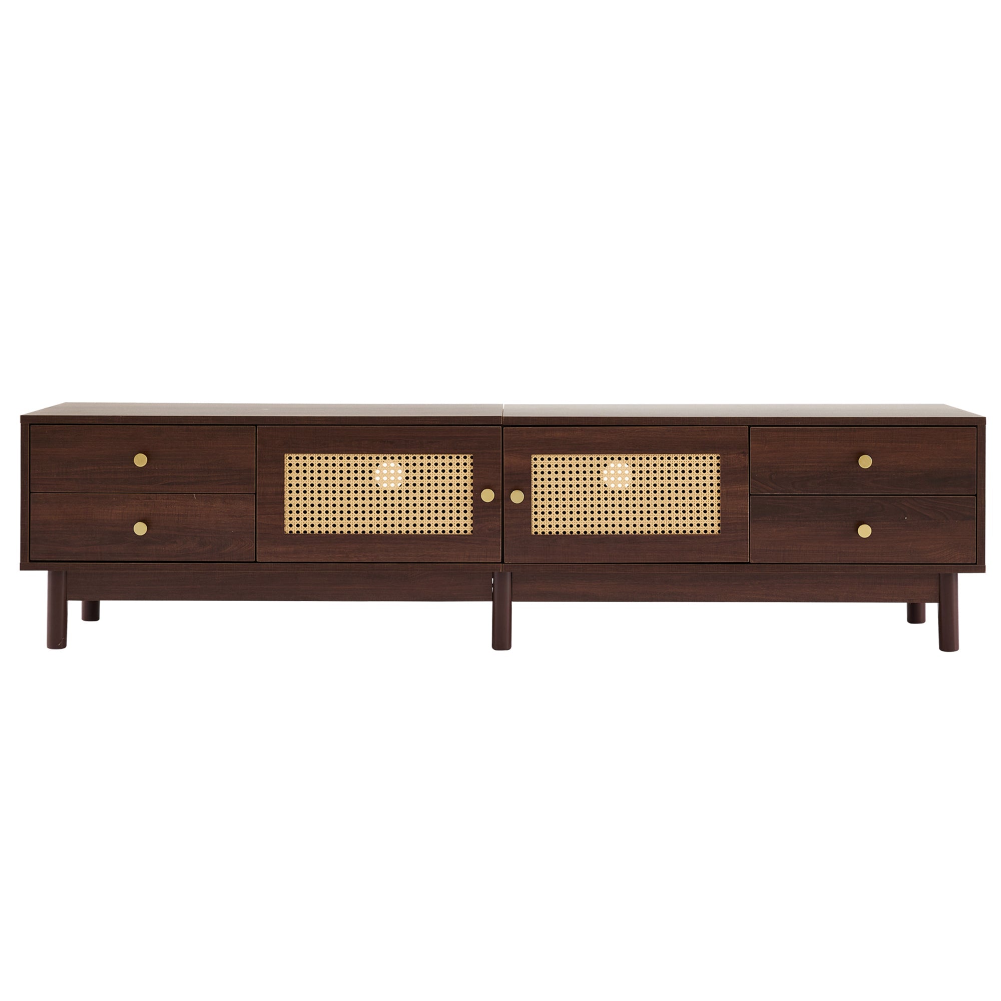 Logidon TV cabinet 180 cm dark wood look rattan doors cable management