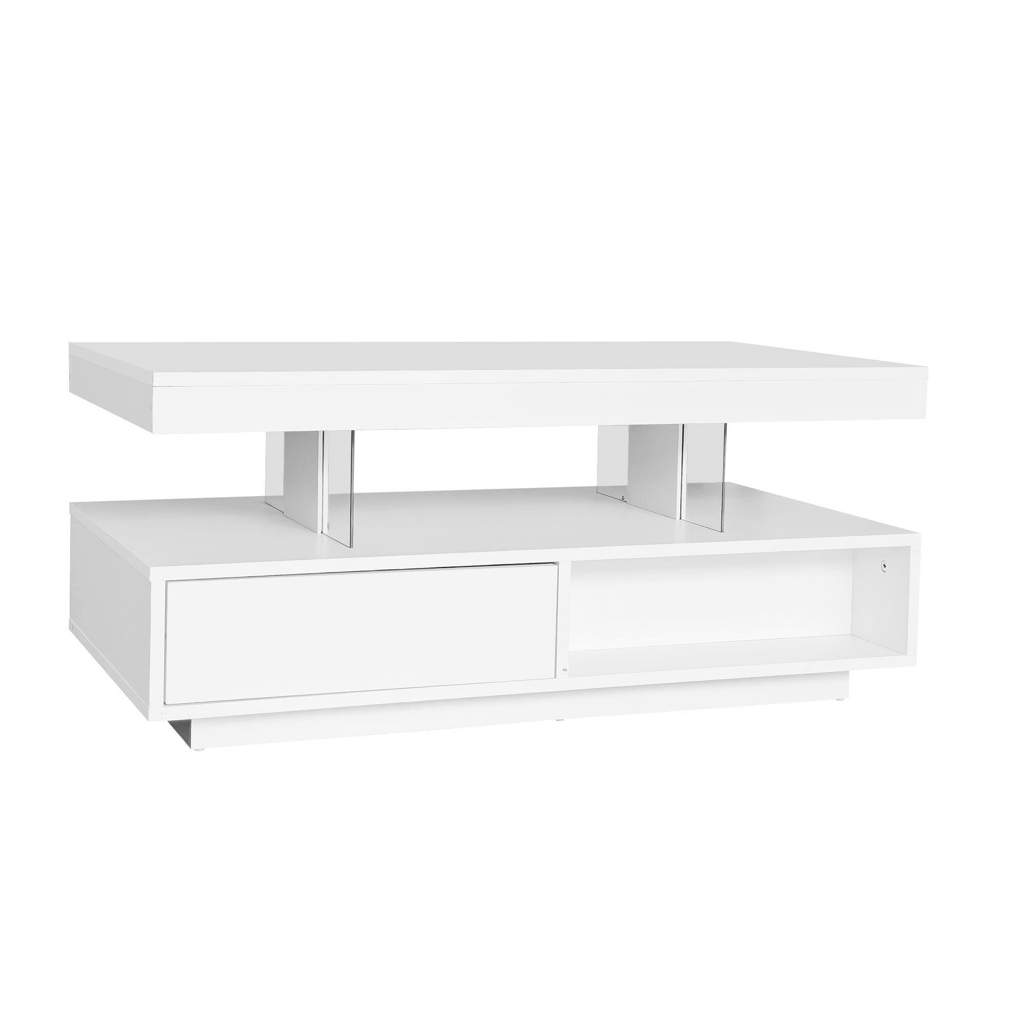 Logidon Witte Hoogglans Salontafel 95x50 cm Met Glazen Bladen