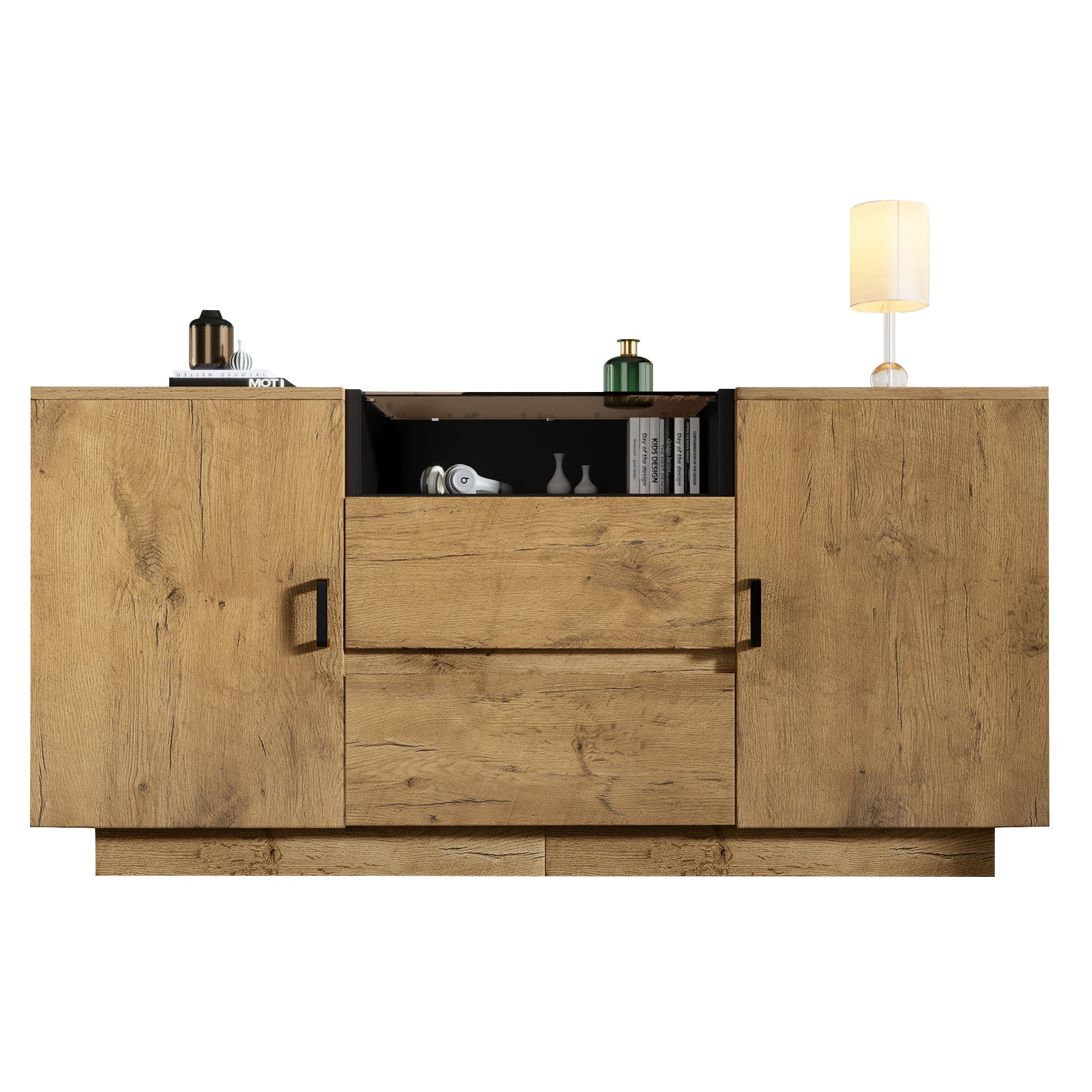 Logidon oak look chest of drawers sideboard 2 drawers 2 cupboards H70