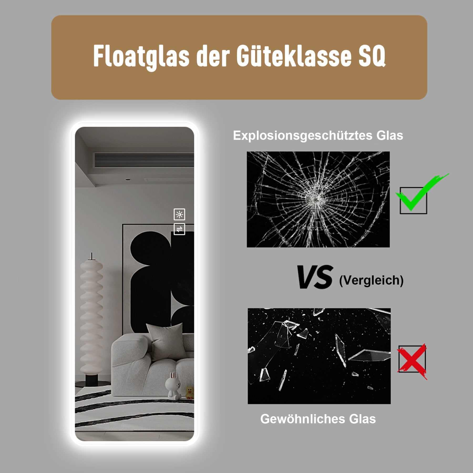 Logidon passpiegel 163x54 cm LED verlicht zilver wandmontage