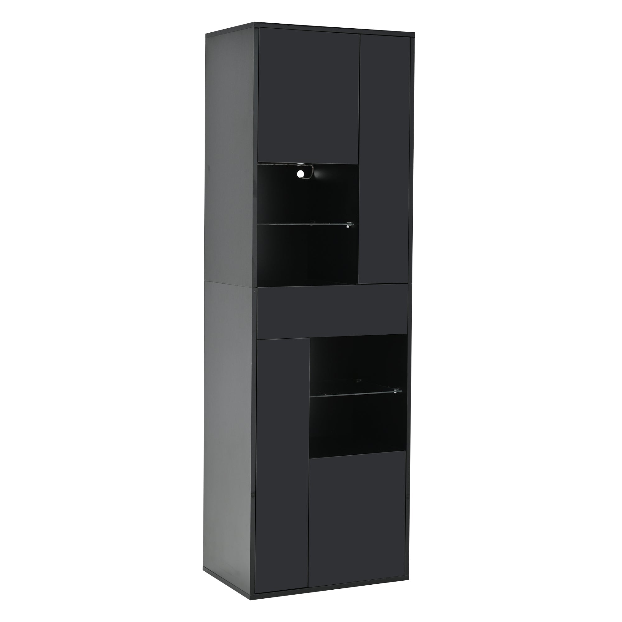 Logidon zwarte hoogglans glazen vitrine 55 x 38 x 170 cm LED-verlichting
