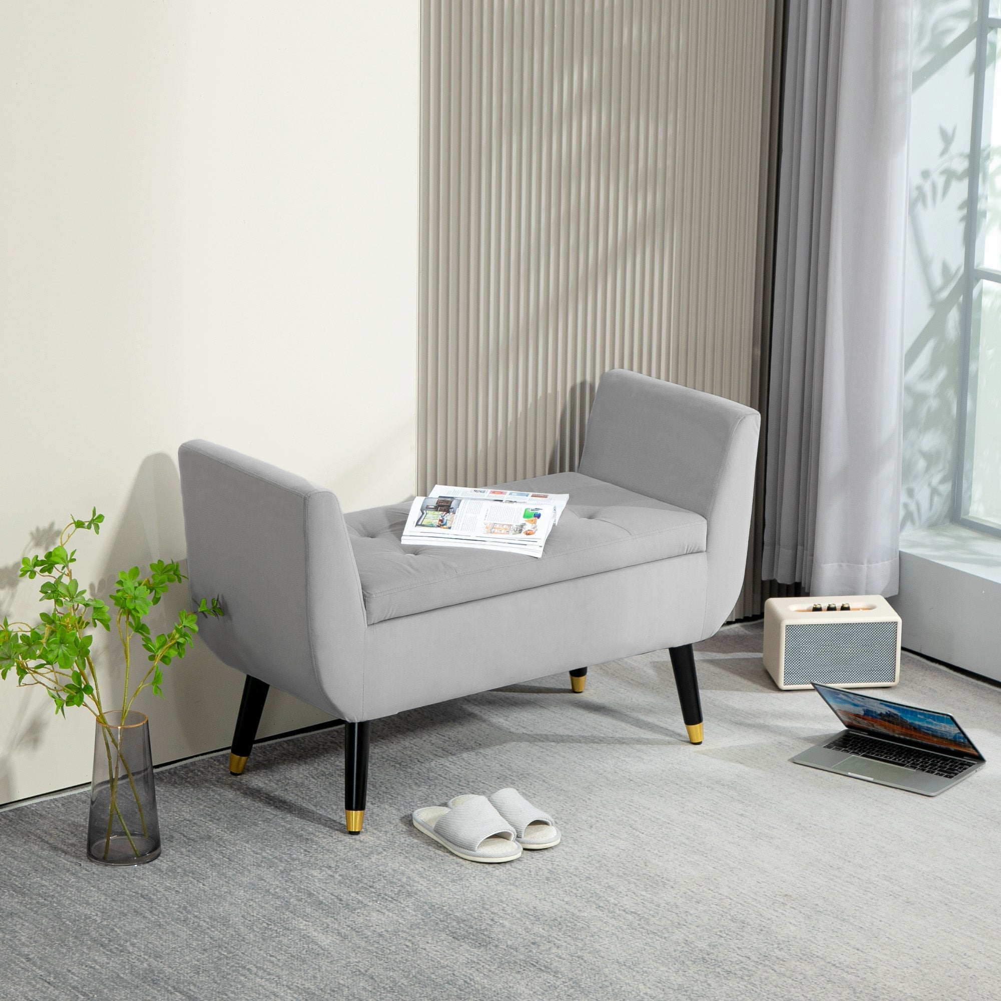 Logidon luxury bench with storage space light gray 107x42x65 cm