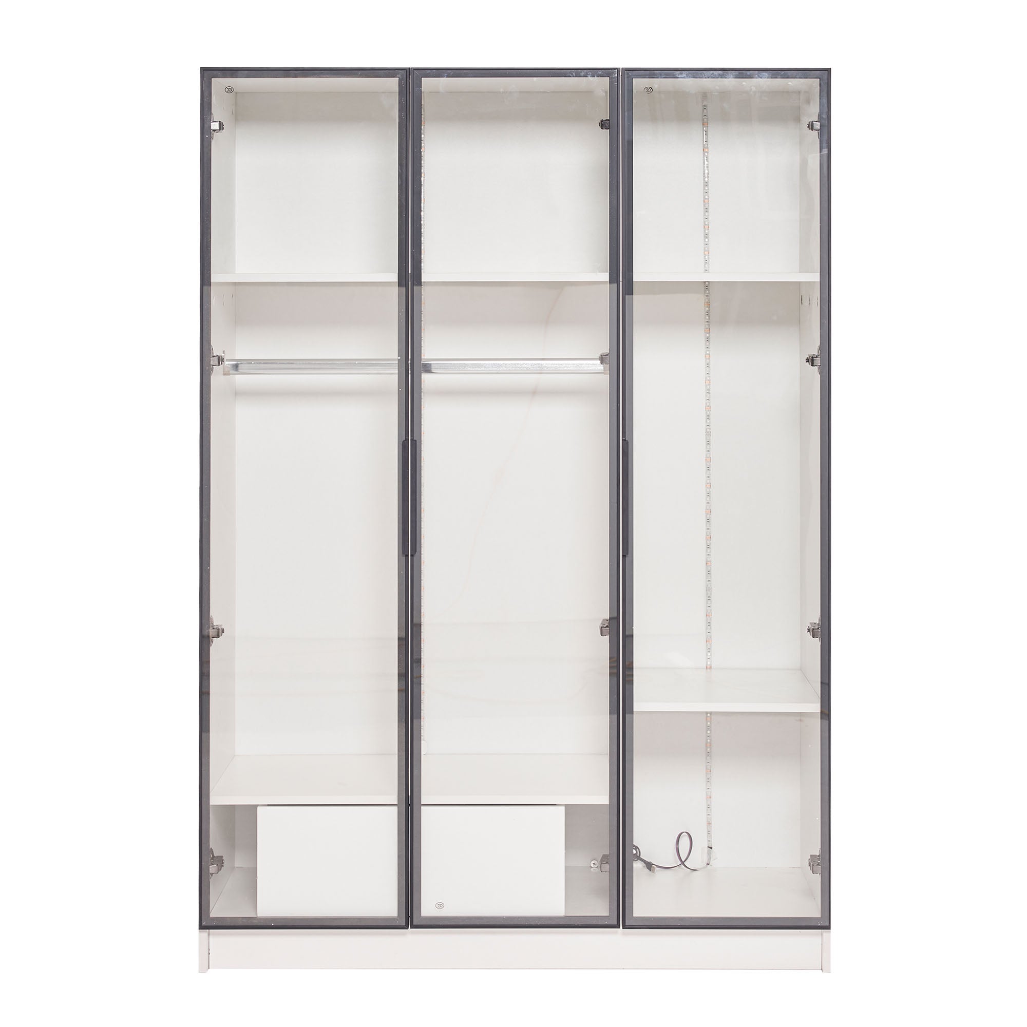 Logidon Witte kledingkast 110x50x160 cm met 3 glazen deuren LED