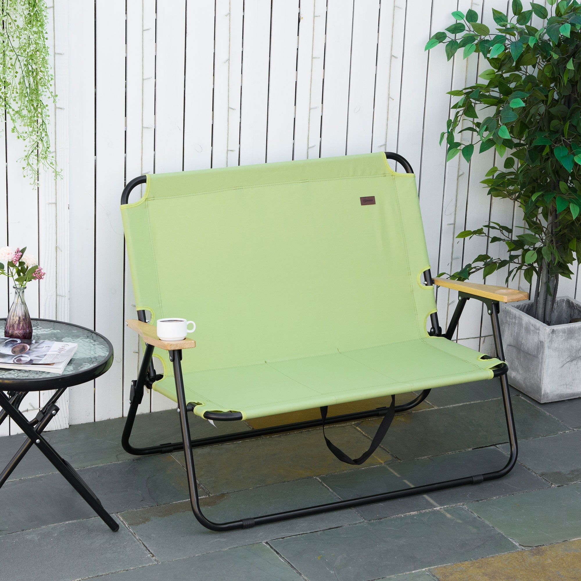 Logidon Twee opvouwbare campingstoelen met bekerhouder lichtgroen