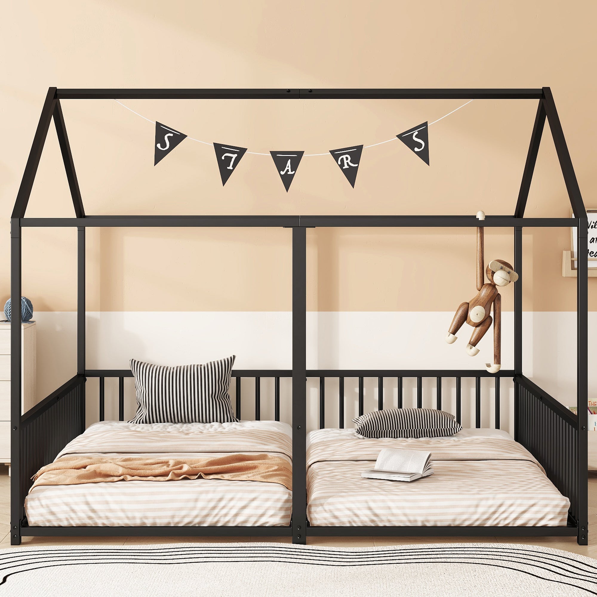 Logidon Metalen Bed Kinderbed 90x200 cm Zwart met Reling
