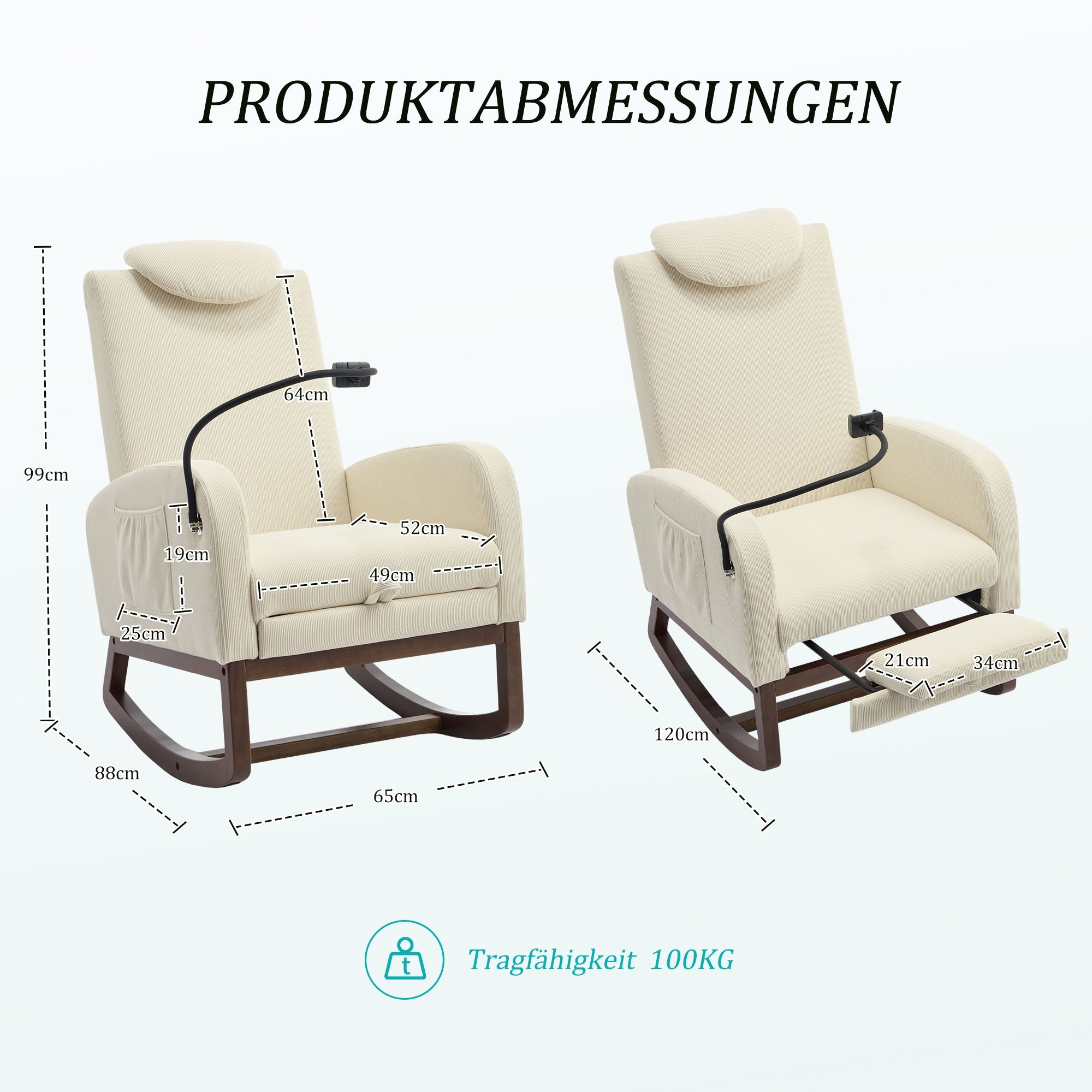 Logidon Multifunctionele Schommelstoel Beige Koordhoes Hoofdsteun
