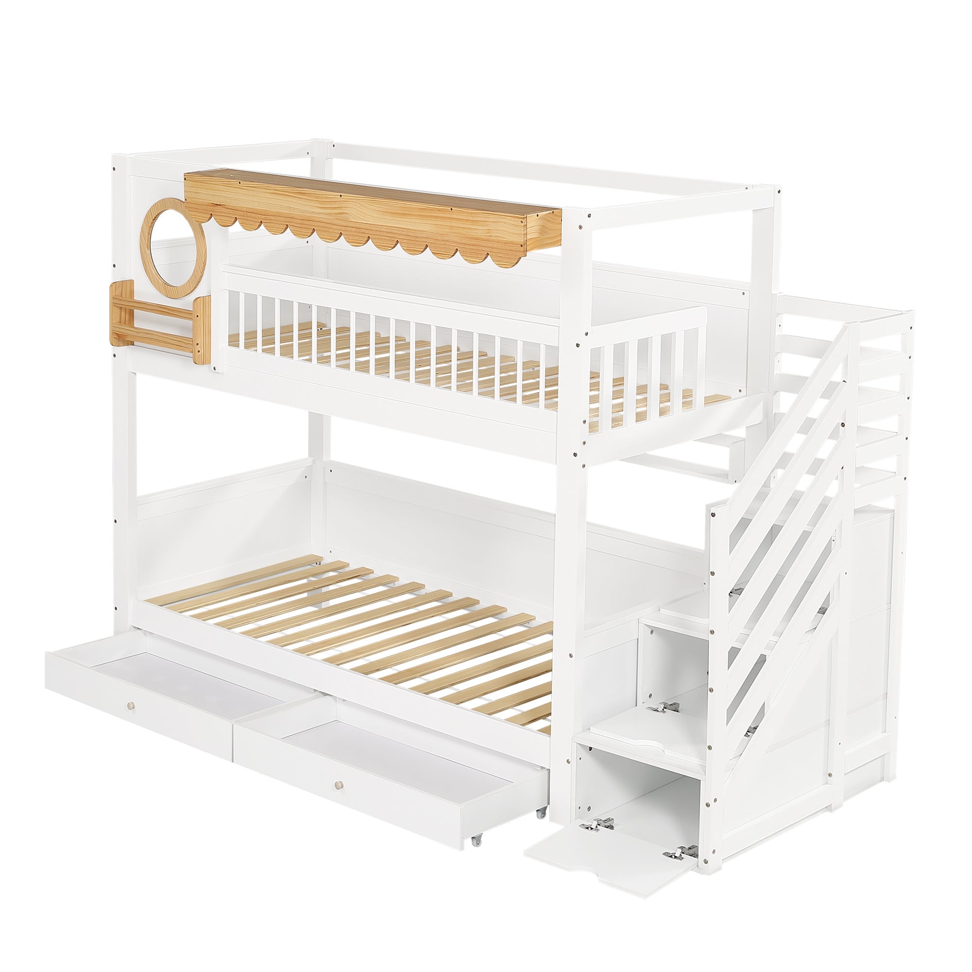 Logidon stapelbed 90x200 cm wit-naturel met trapkast