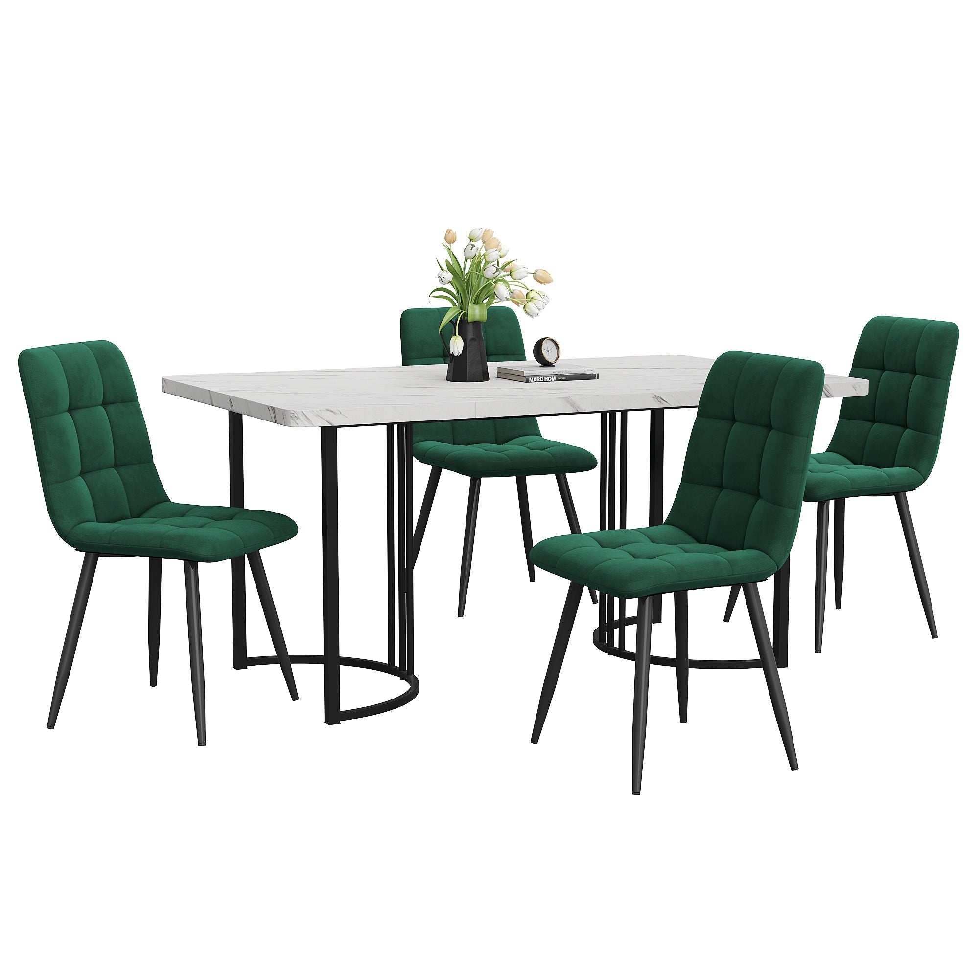 Logidon eetgroep 5-delig 140x80 cm witte MDF tafel donkergroene stoelen