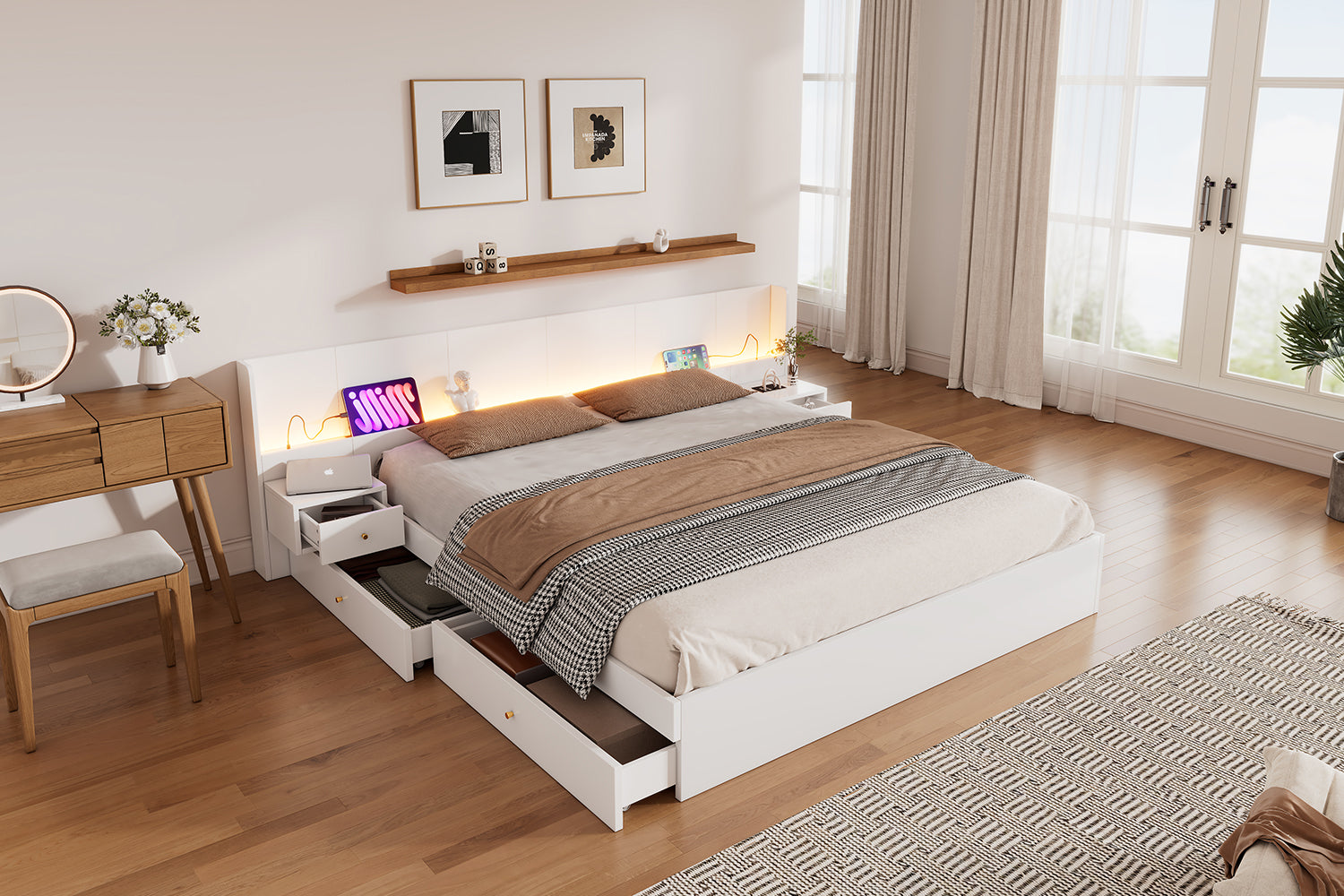 Logidon tweepersoonsbed 180x200 cm wit met USB LED app bediening