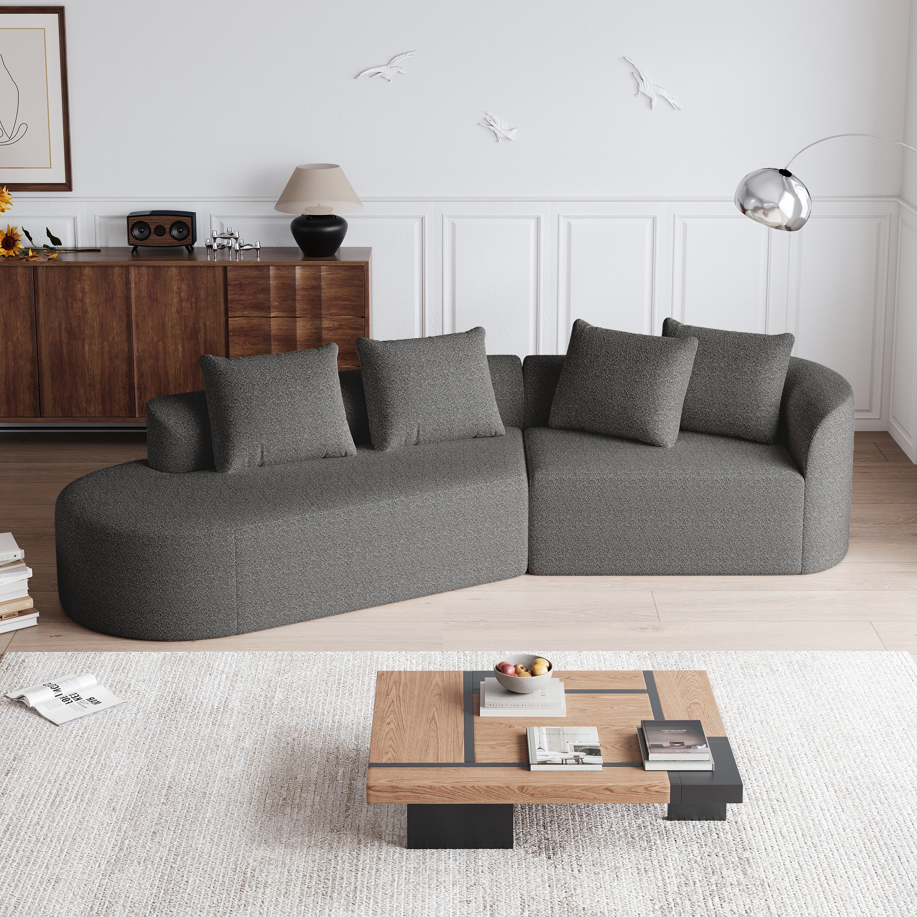 Logidon Chenille Hoekbank Grijs Fluweel XXL Modern 4-zits design