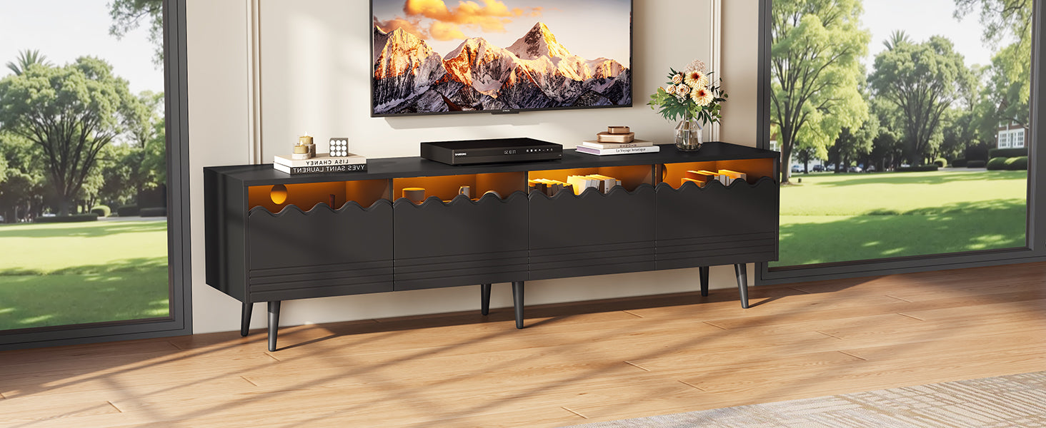 Logidon 176x38x45 cm zwart TV-lowboard met LED-verlichting
