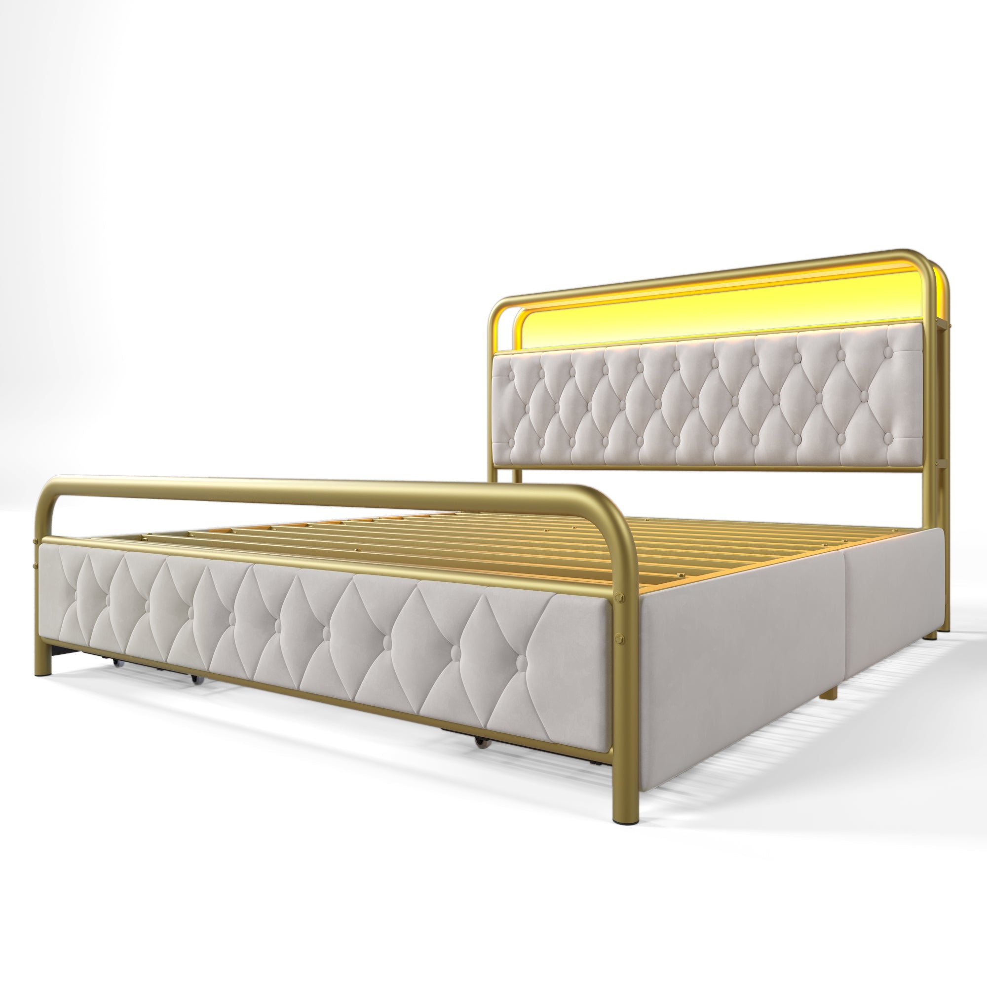 Logidon fluwelen gestoffeerd bed 160x200 wit USB Type C LED app oplaadfunctie