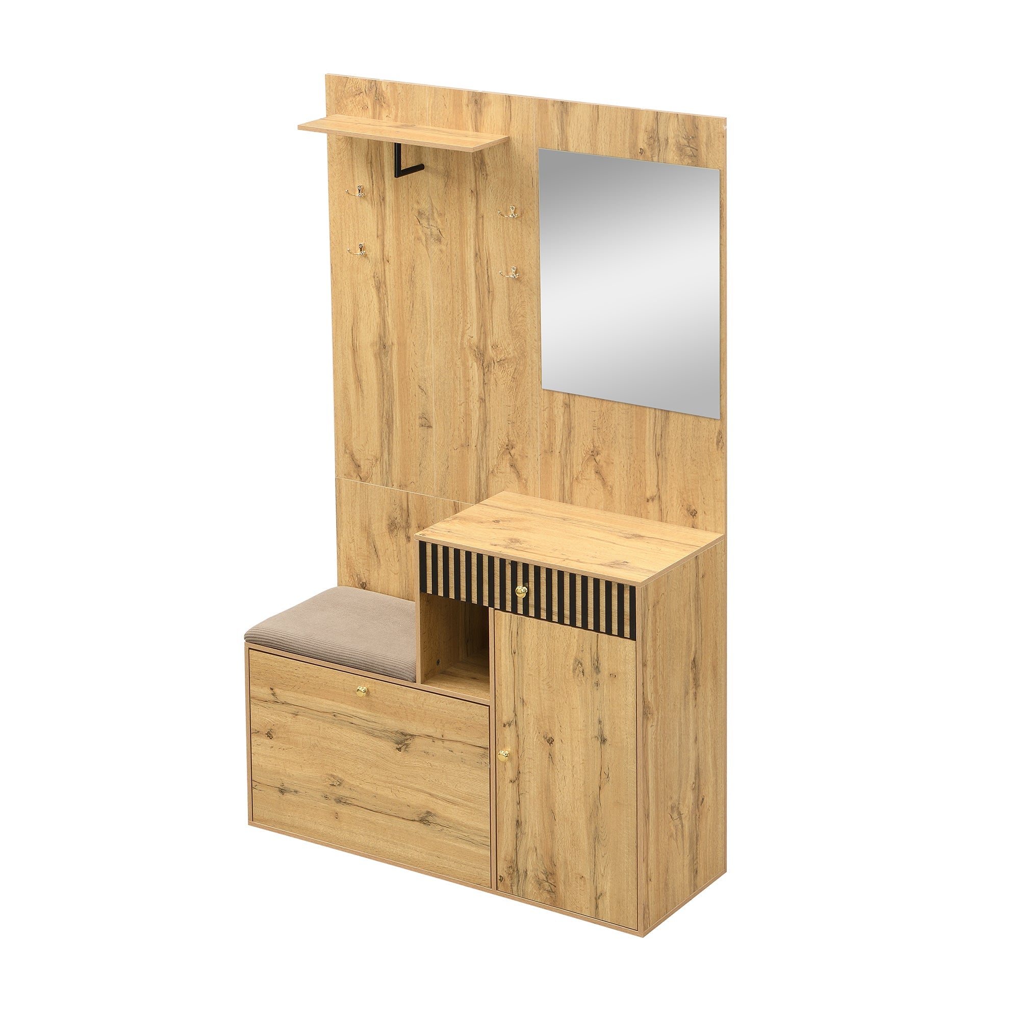 Logidon kledingkastset compacte kledingkast 110x185,5x37 cm natuurlijke MDF spiegel