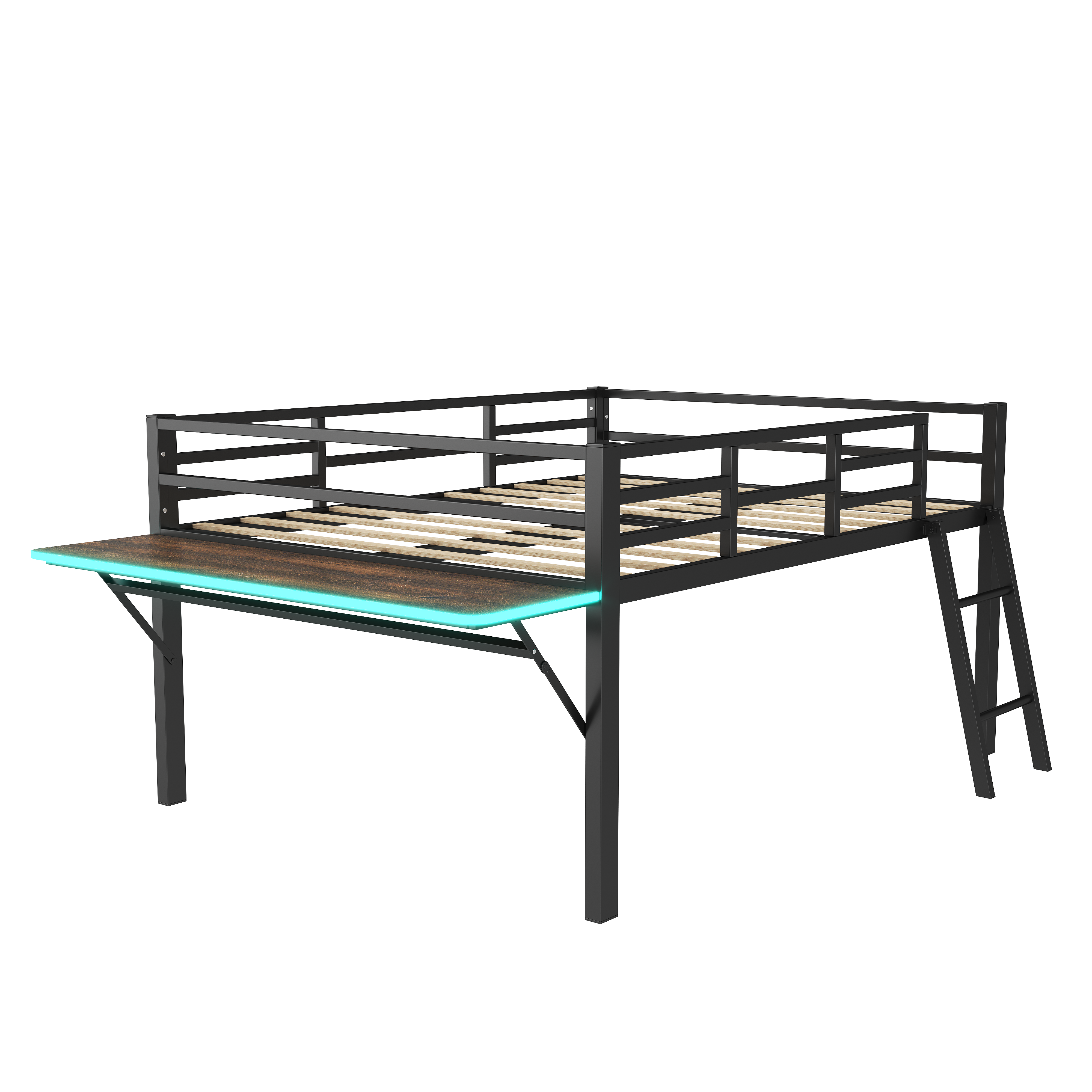Logidon plat bed 140 x 200 cm metalen bed zwarte reling bureau