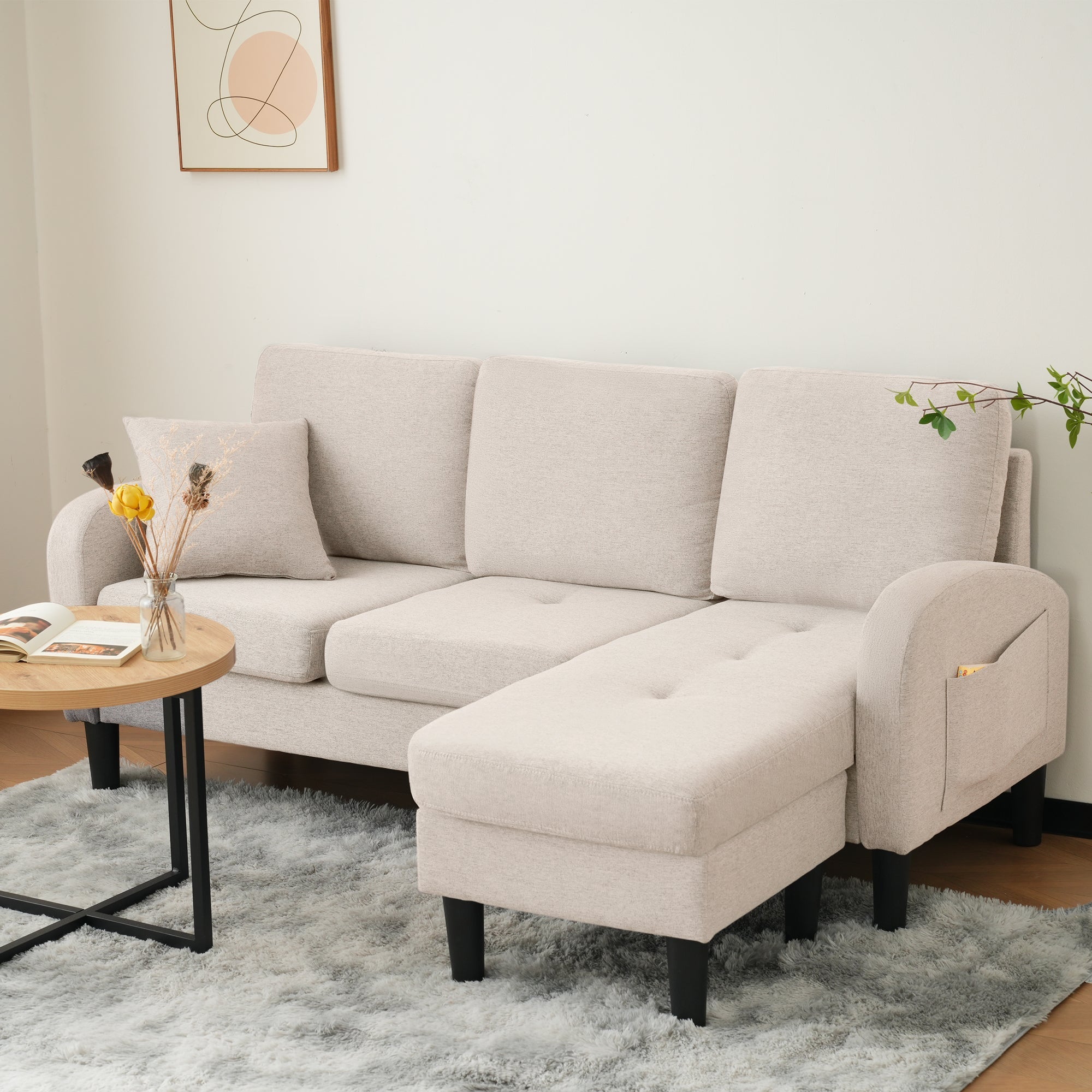 Logidon L hoekbank met chaise longue 3-zits beige 166x118x77 cm