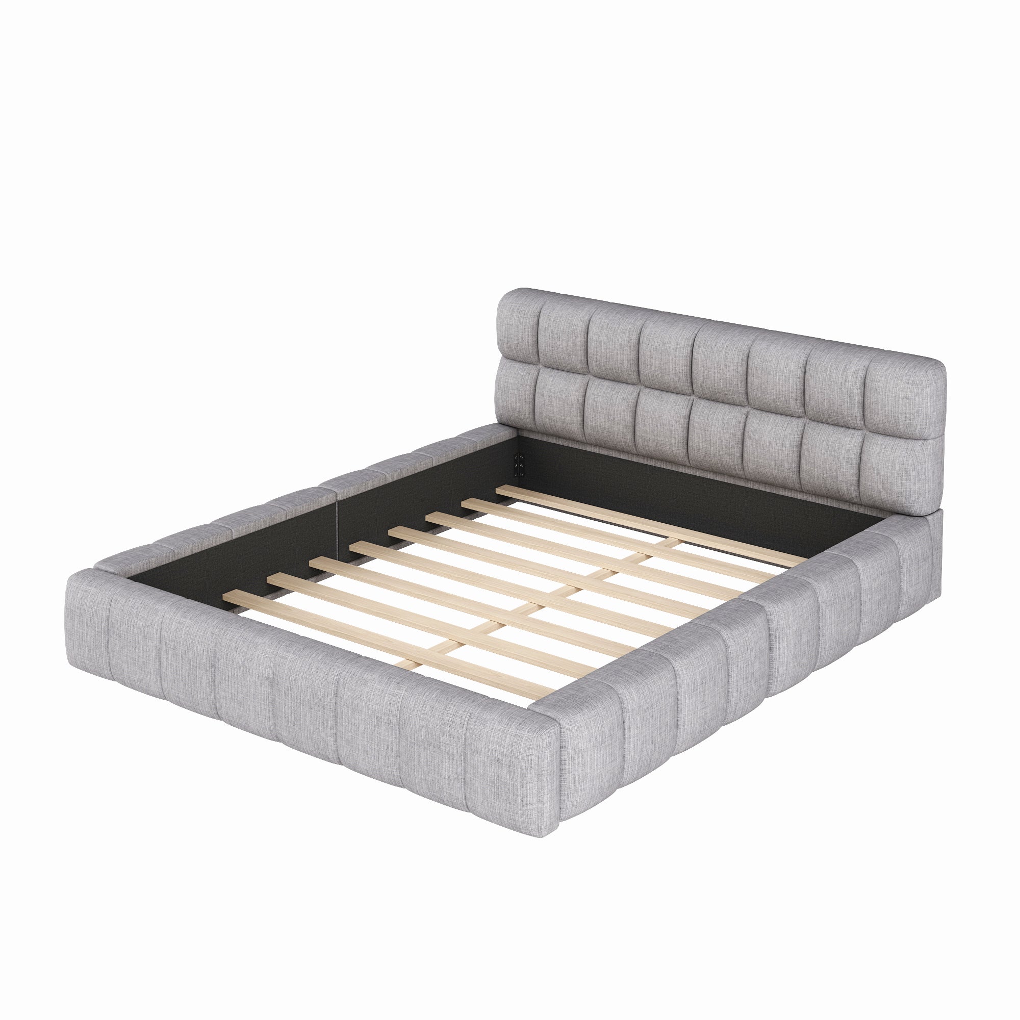 Logidon gestoffeerd bed 140x200 grijs met gecapitonneerd hoofdeinde