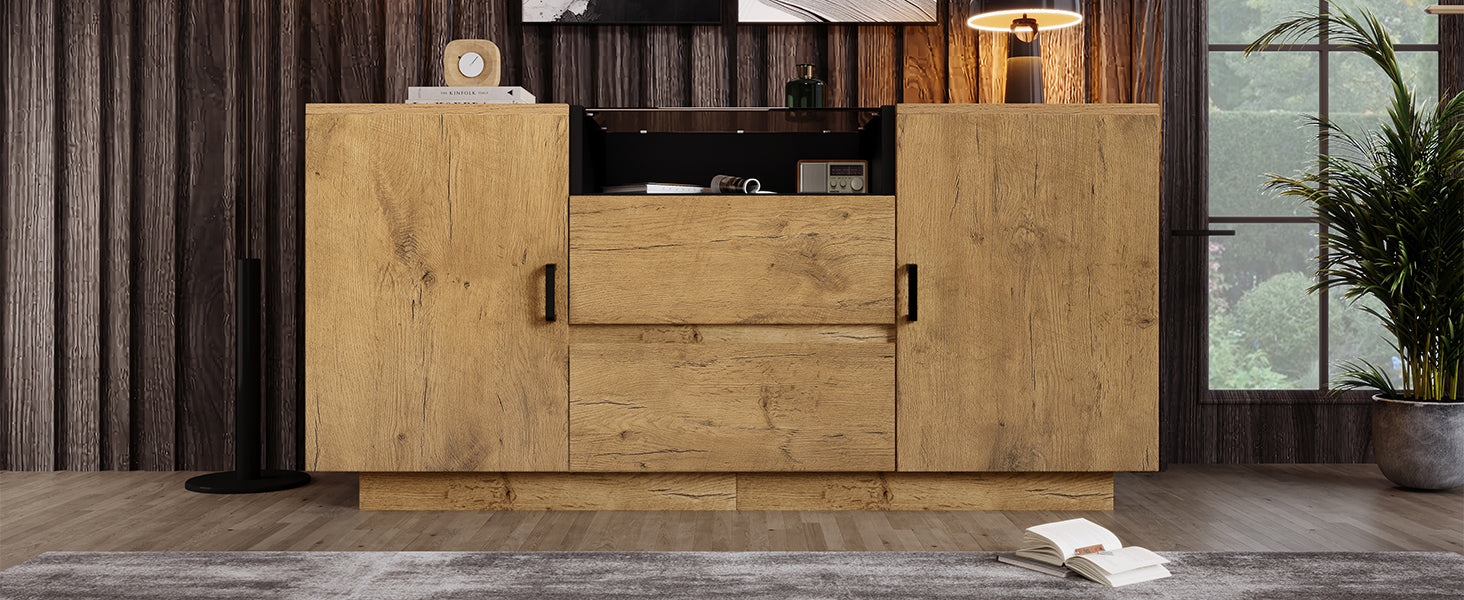 Logidon oak look chest of drawers sideboard 2 drawers 2 cupboards H70
