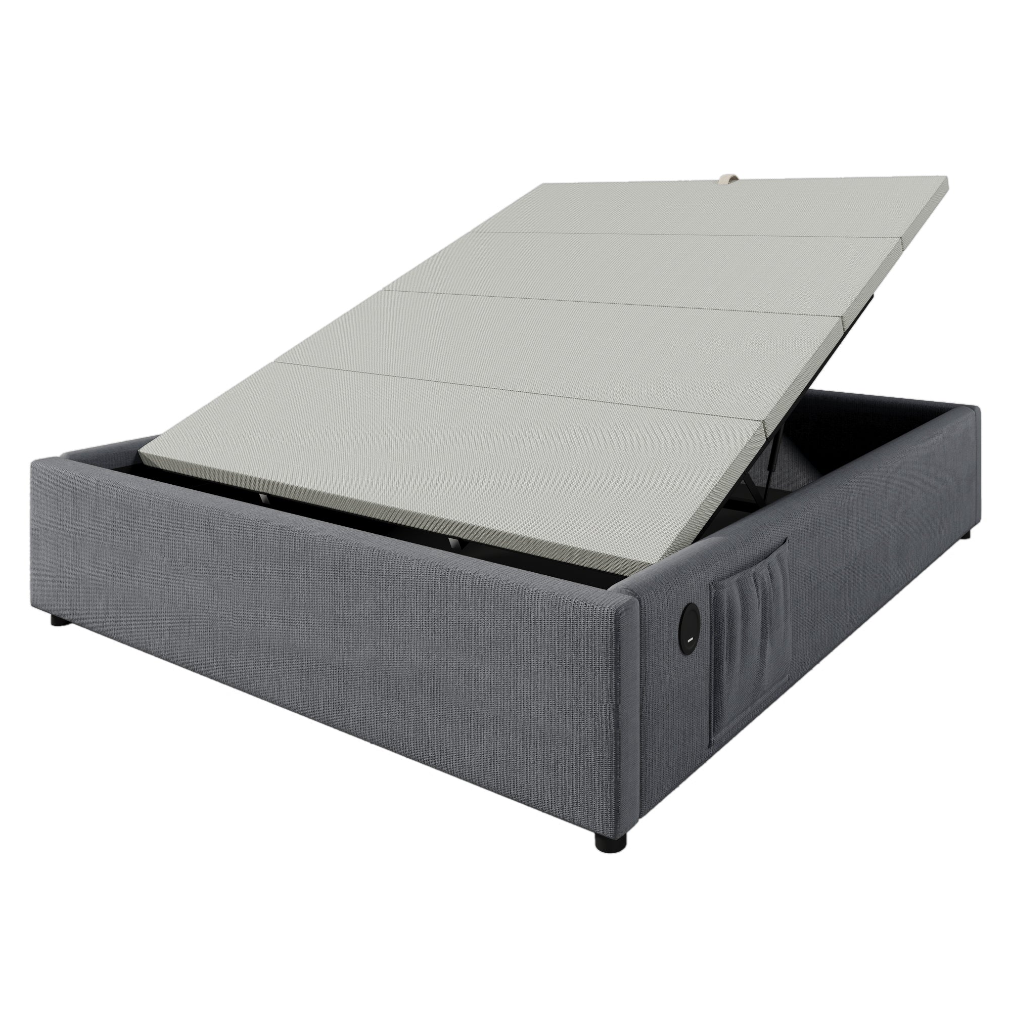 Logidon upholstered bed 160x200 gray with USB C and full-surface slatted frame