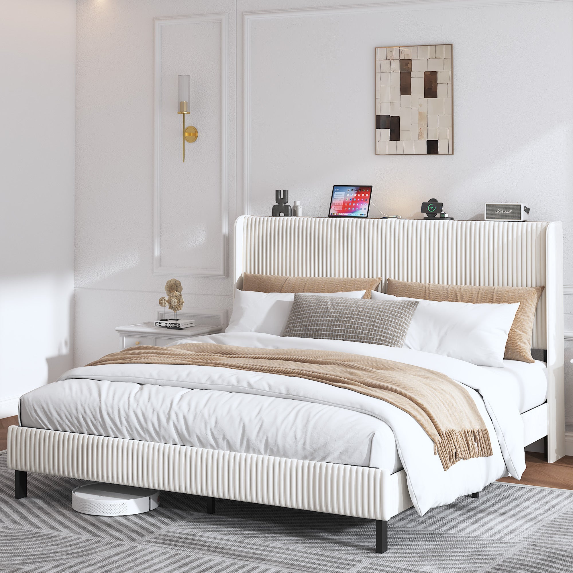 Logidon platformbed 180x200 beige corduroy vleugeldesign hoofdeinde
