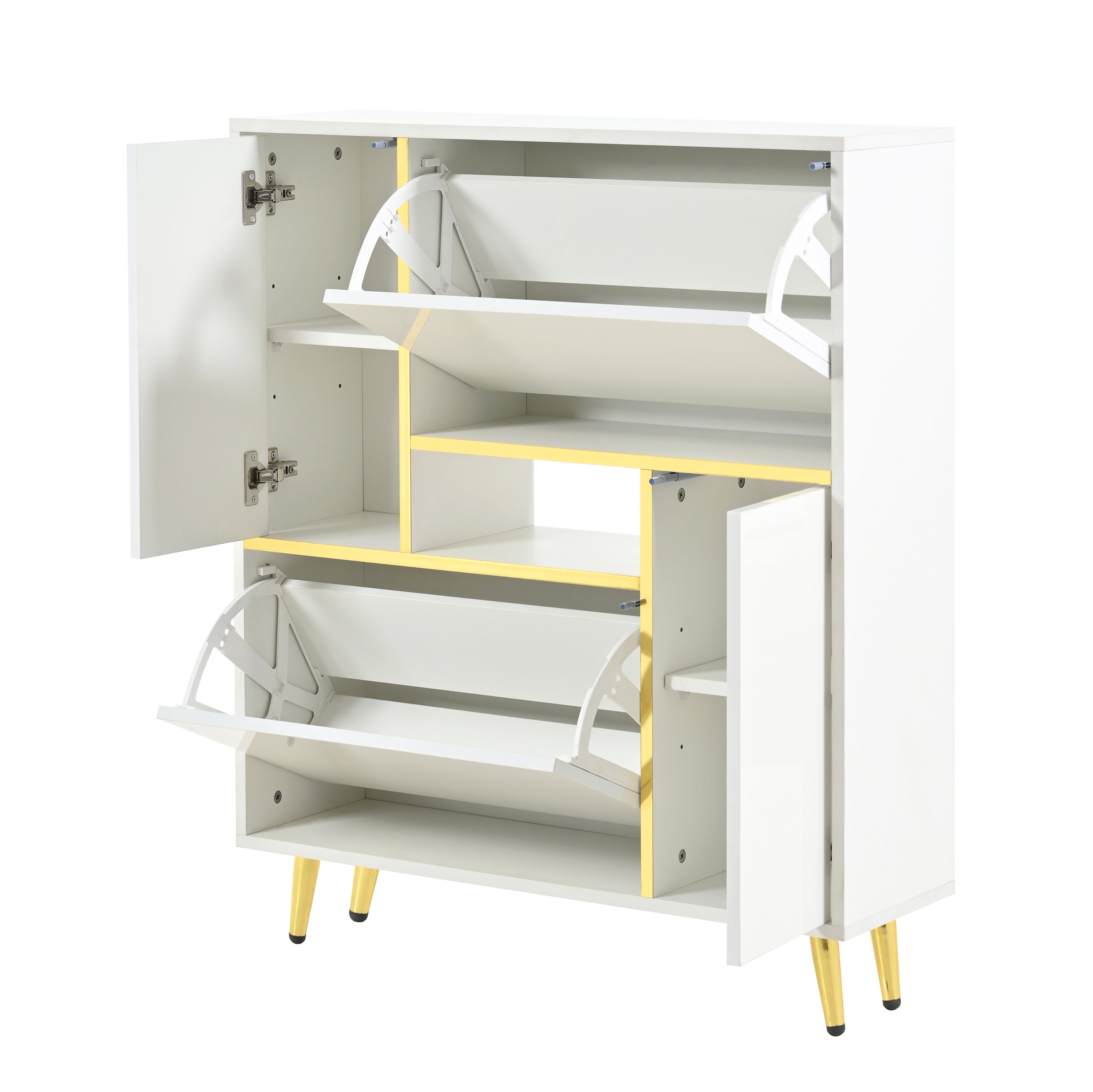 Logidon Moderne Schoenenkast Wit met Hoogglans Front en LED Licht 80x25x96 Cm