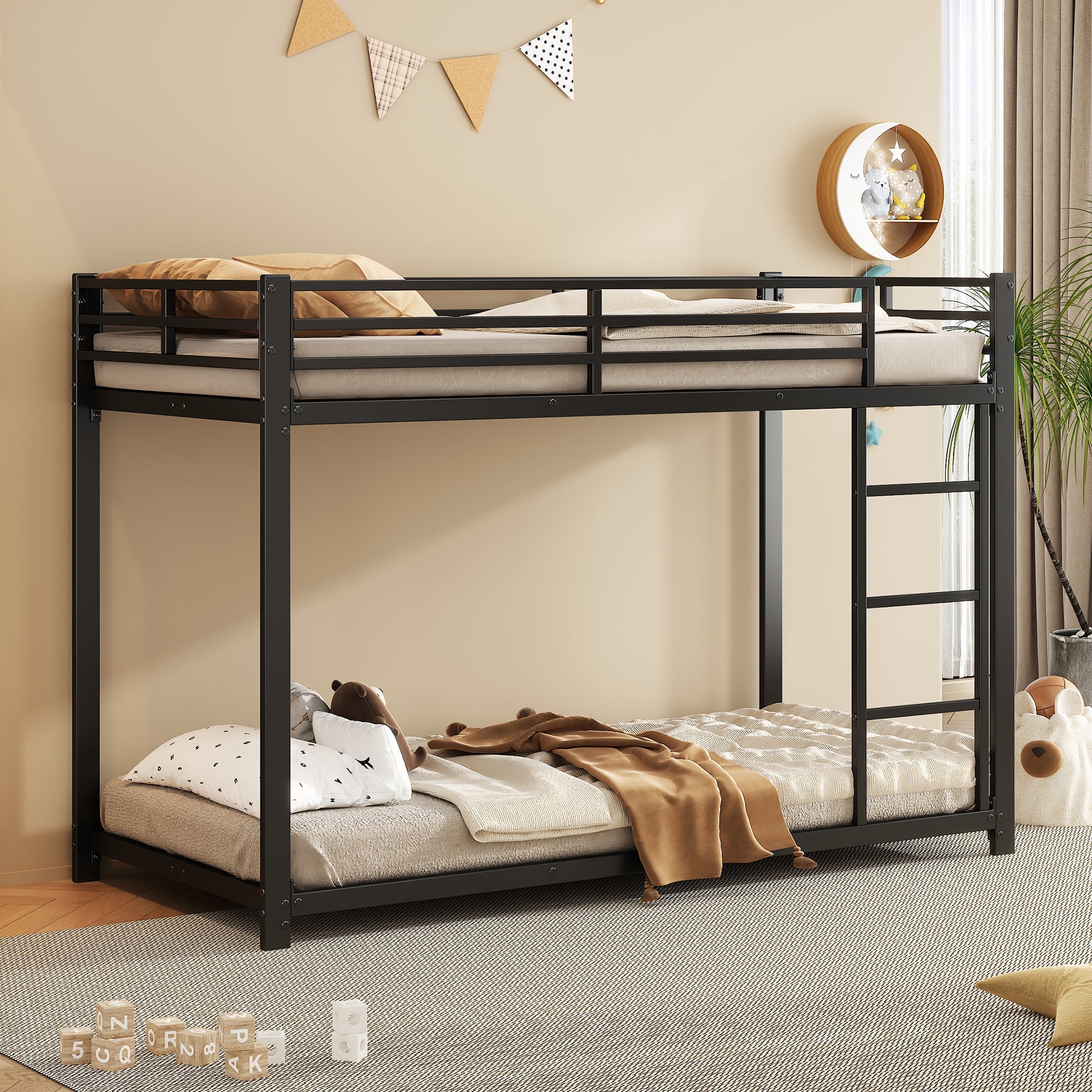 Logidon Bunk Bed Metal 90x200 Black Classic Shape Children's Bed