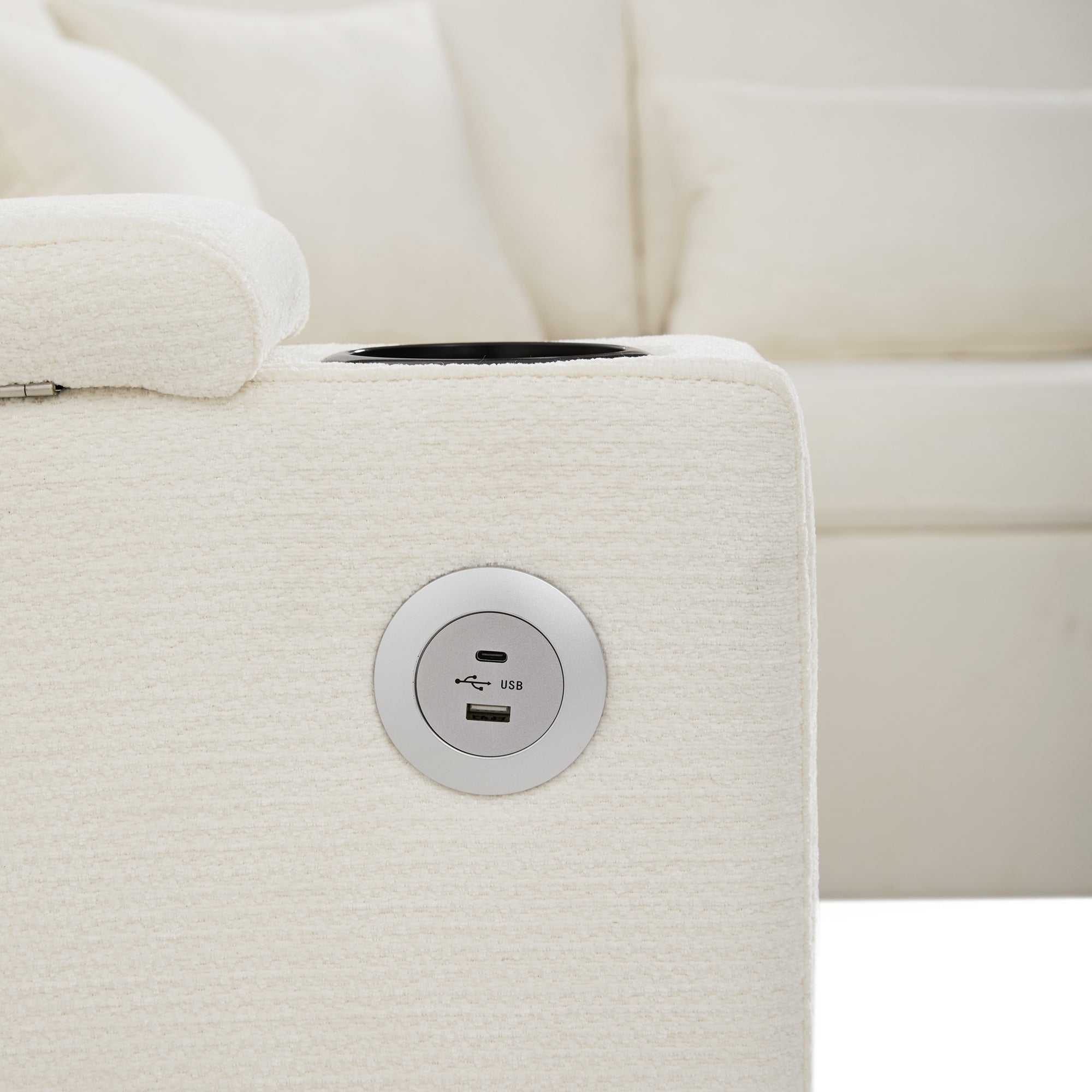 Logidon L-vorm hoekbank beige slaapbank opbergruimte USB-oplaadpoort