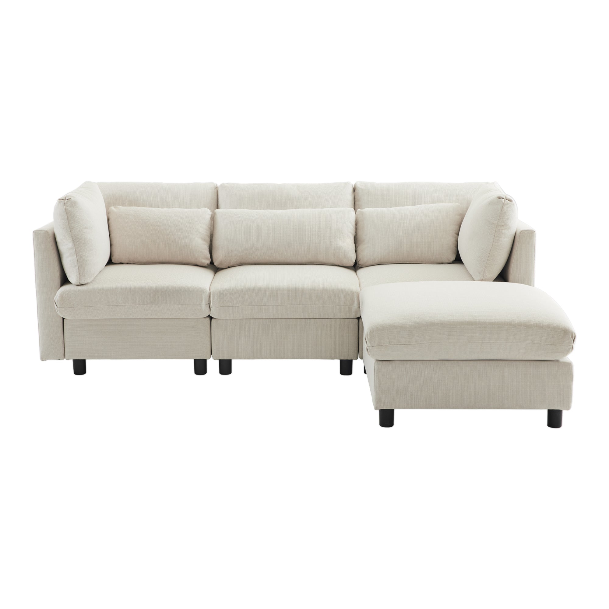 Logidon hoekbank beige stof moderne driezitsbank met voetenbank