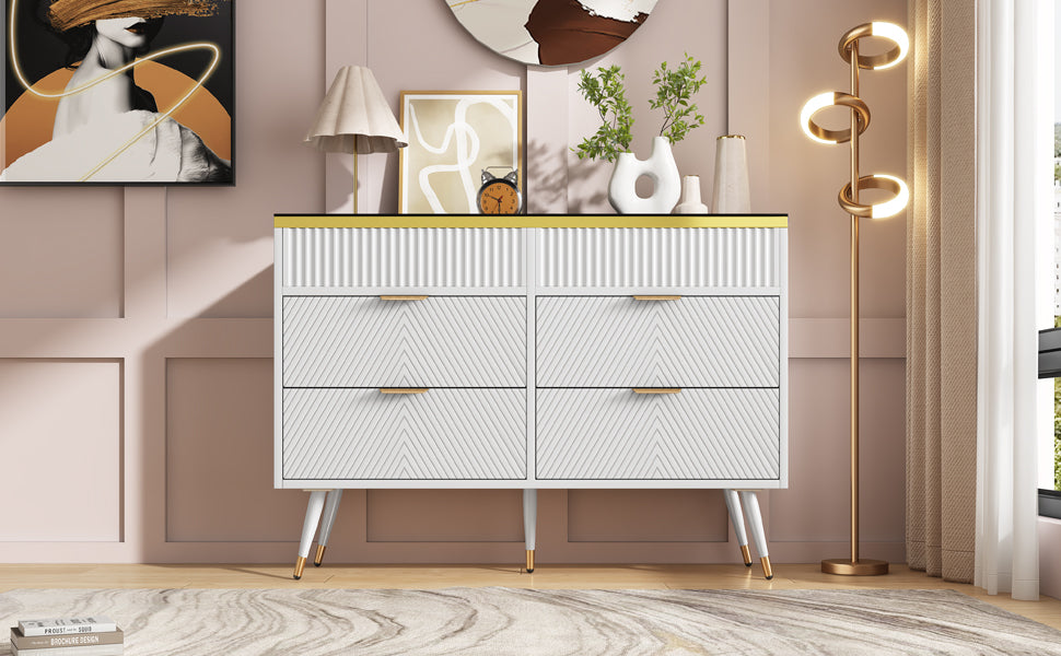 Logidon ladekast amber glazen dressoir 6 lades 120x40x76 wit