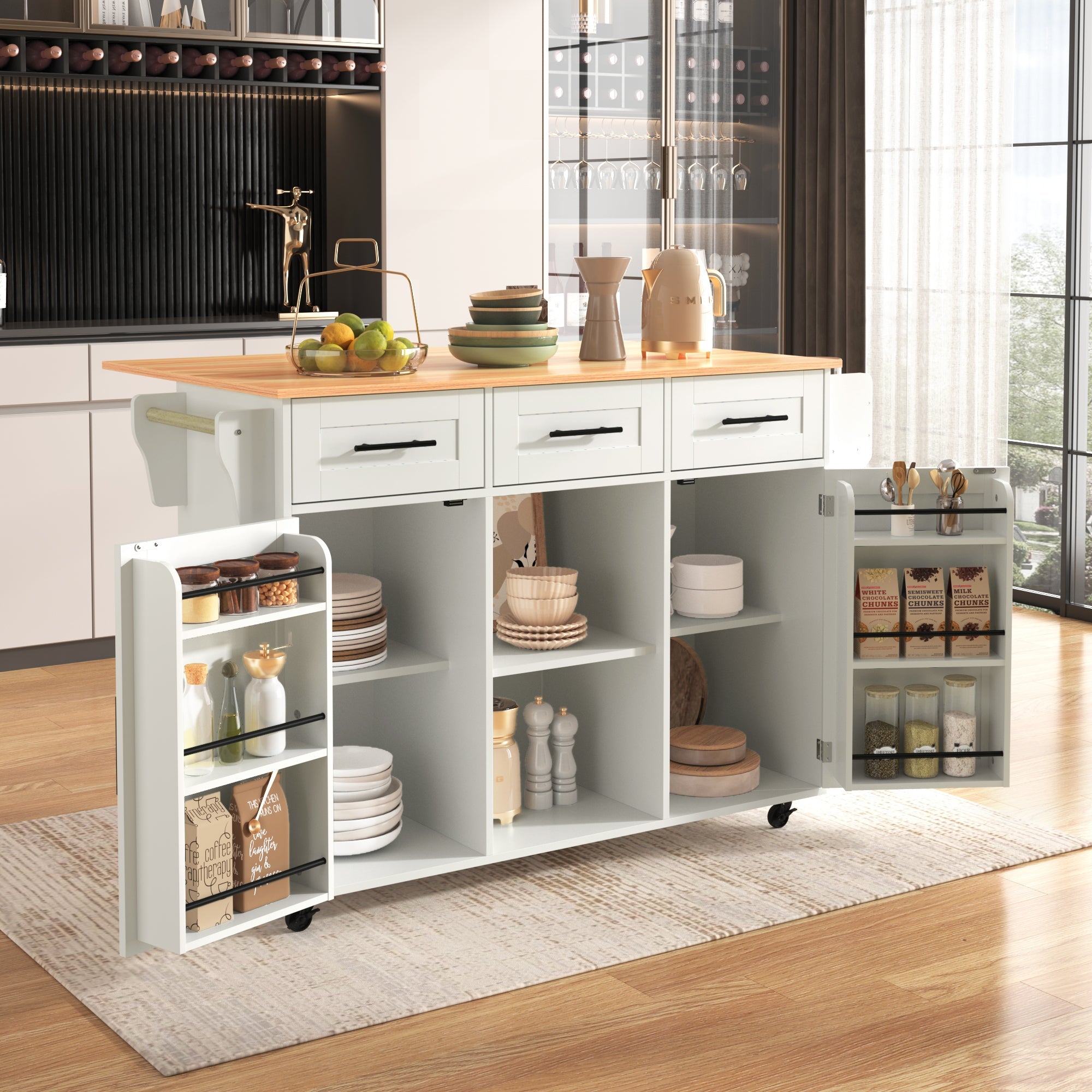 Logidon Kitchen Island White Folding Worktop Storage Door