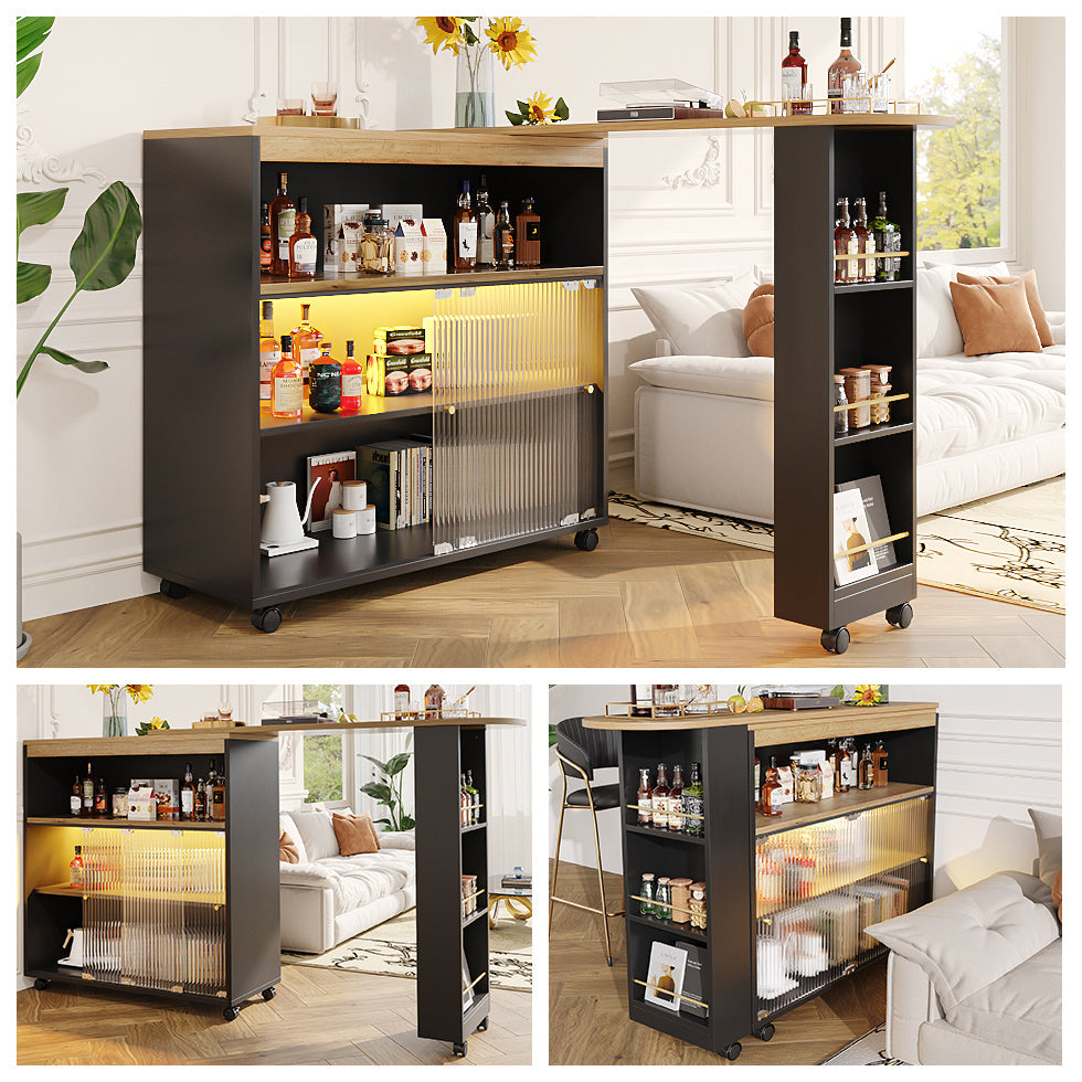Logidon Uitschuifbare bartafel met opbergruimte en LED 138 tot 204 cm