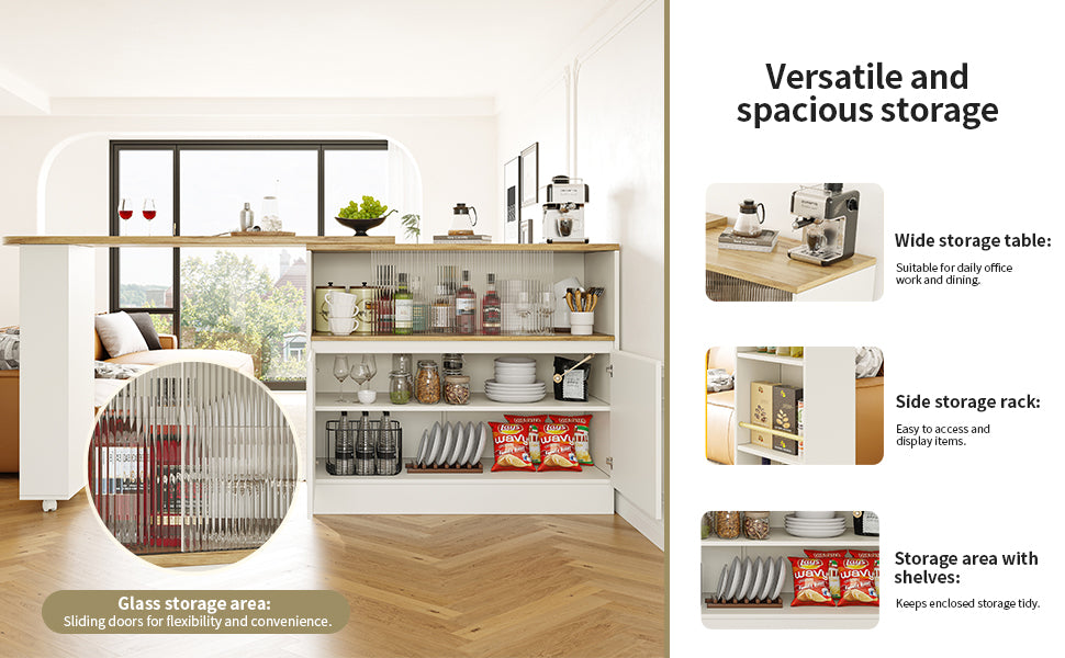 Logidon 360° draaibaar dressoir wit 90×45×100 cm glazen schuifdeur