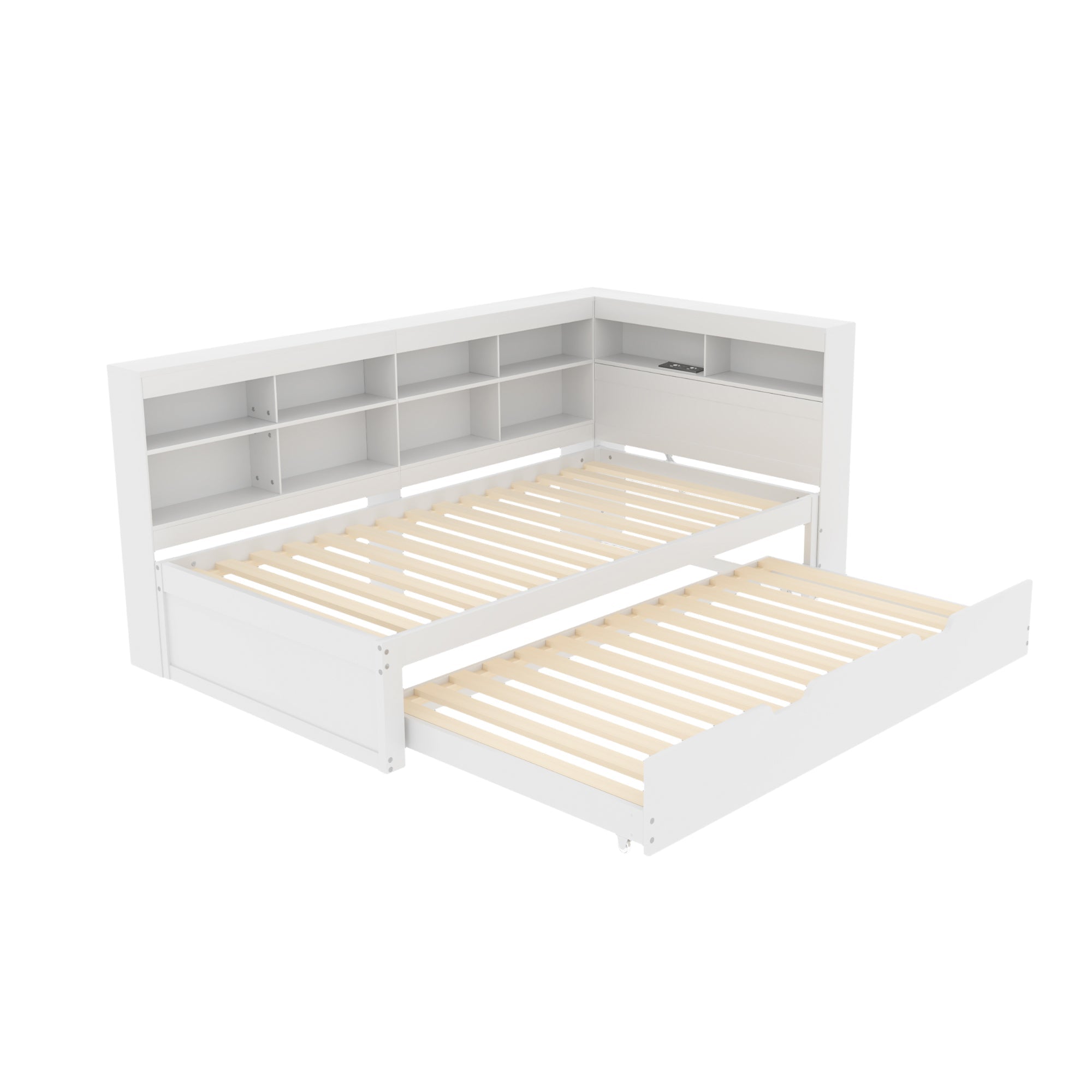 Logidon slaapbank 90x200 uitschuifbaar bed 90x190 USB wit