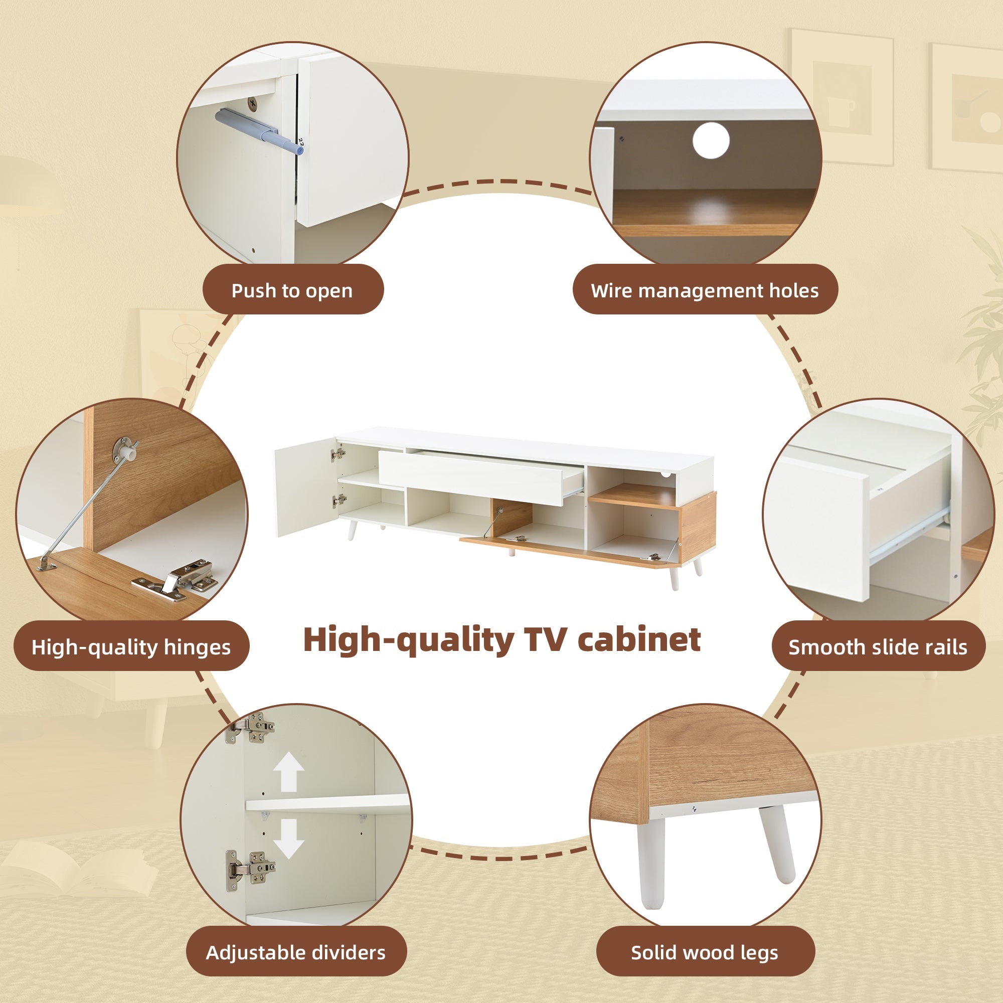 Logidon TV-meubel 180x38x50 cm witte houtlook deur en lade