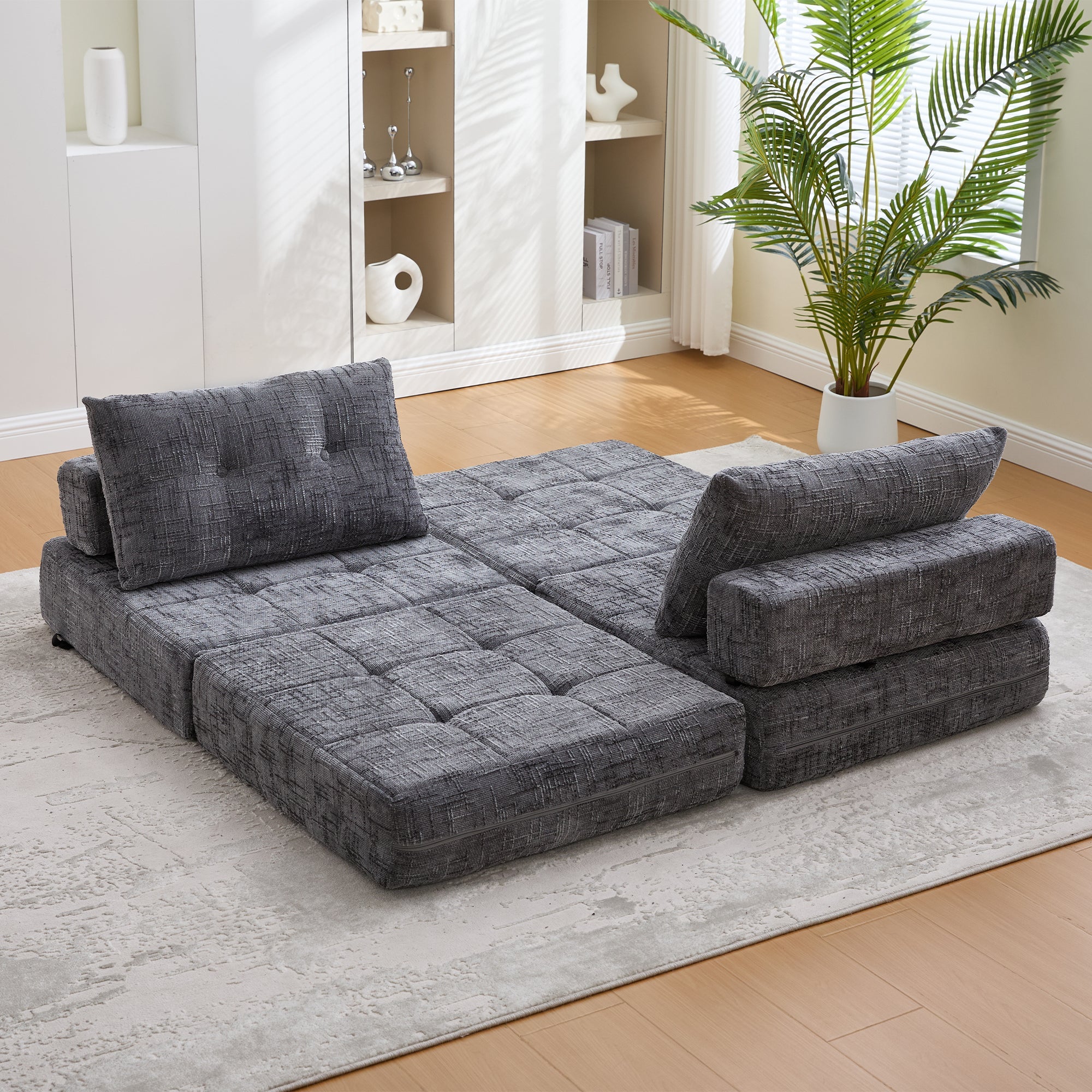 Logidon Opklapbare slaapbank grijs fluweel 79x79 cm met kussen