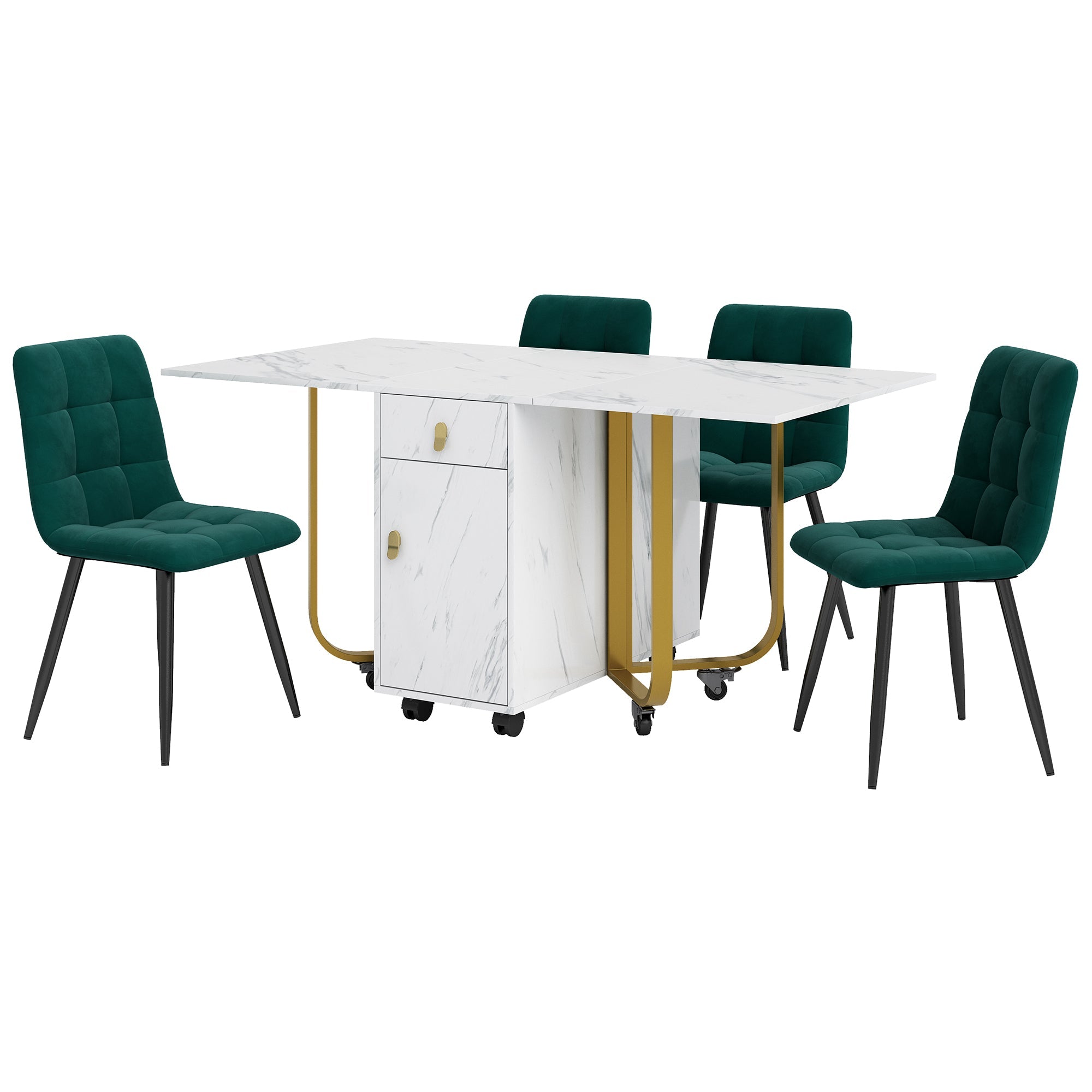 Logidon eettafelgroep 150x80 cm opklapbaar met 4 fluwelen stoelen groen