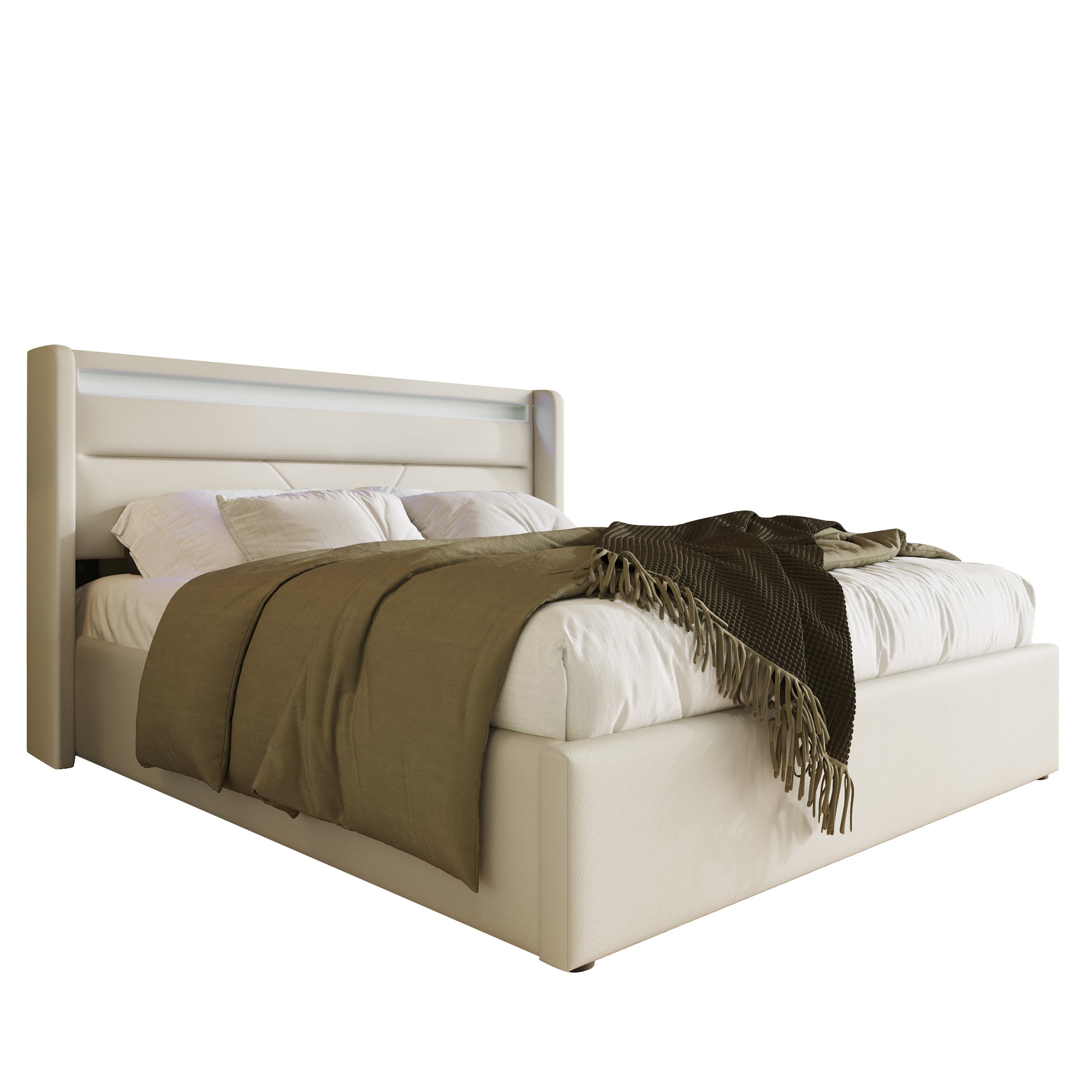 Logidon Hydraulisch Opbergbed 160x200 cm Wit Met LED Verlichting