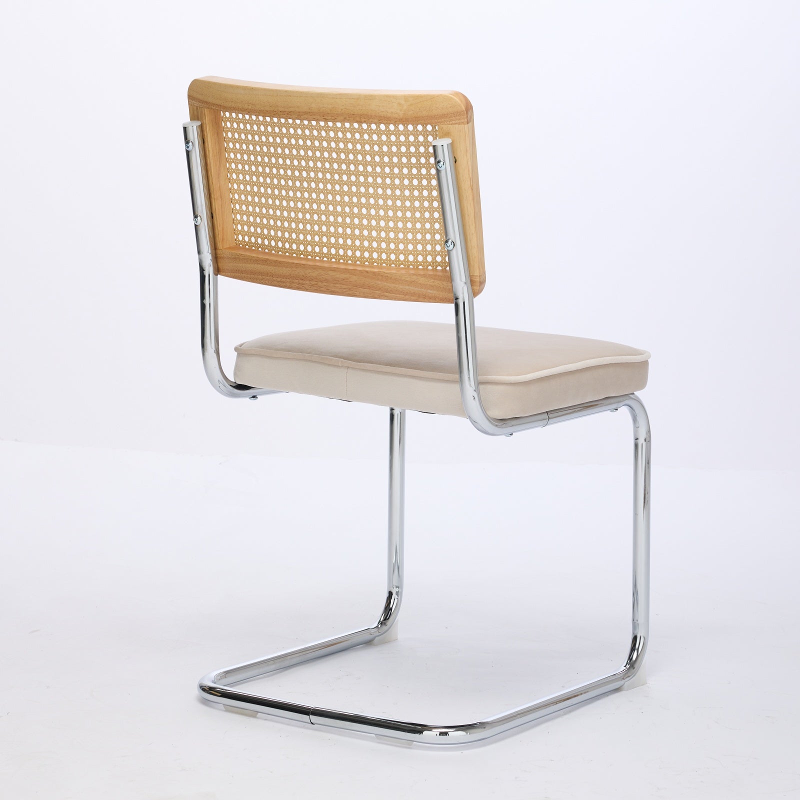 Logidon eettafel stoelen set van 2 velours zitting rotan rugleuning chroom frame beige