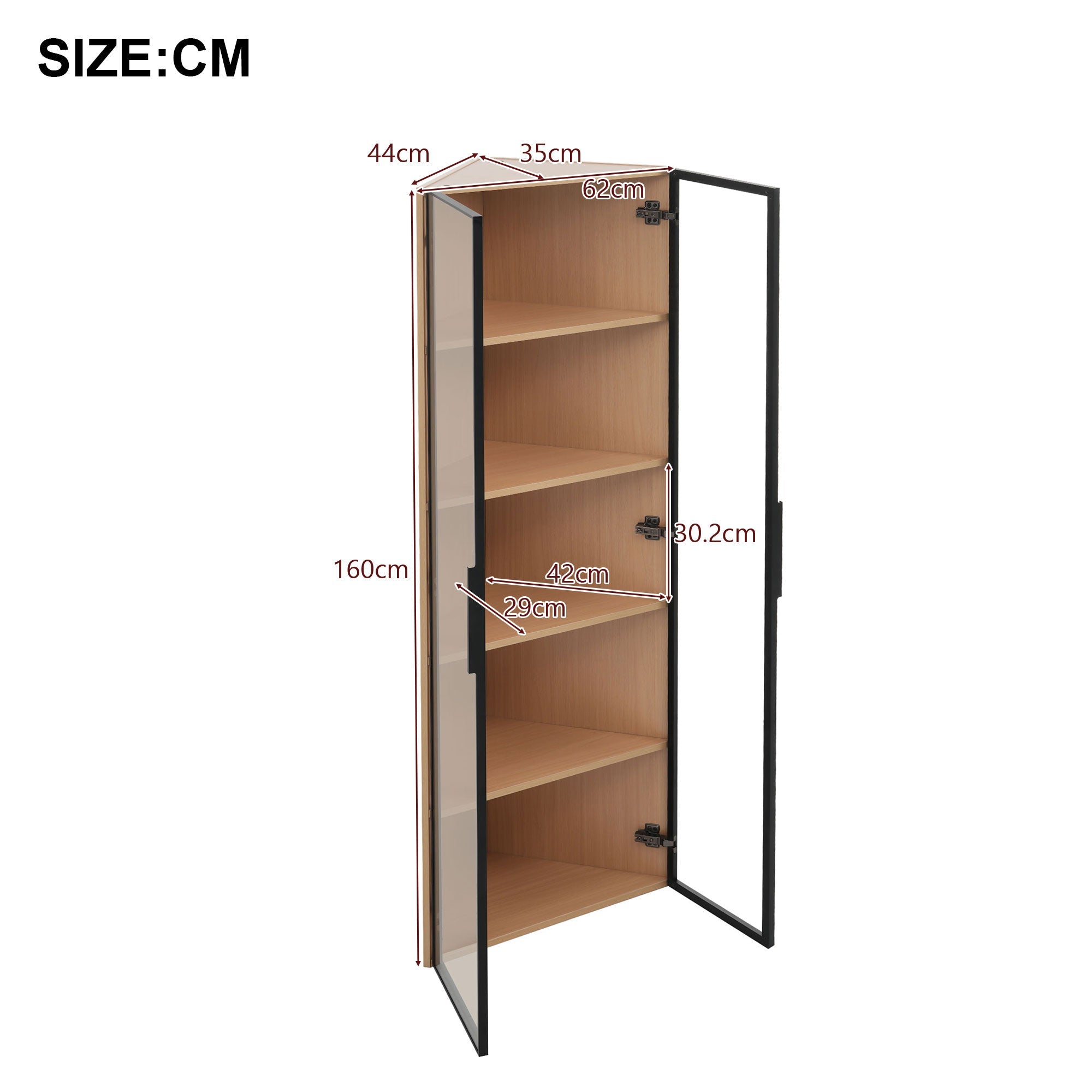 Logidon LED glazen vitrine 62 cm 35 cm 160 cm eiken hoekvitrine met deur