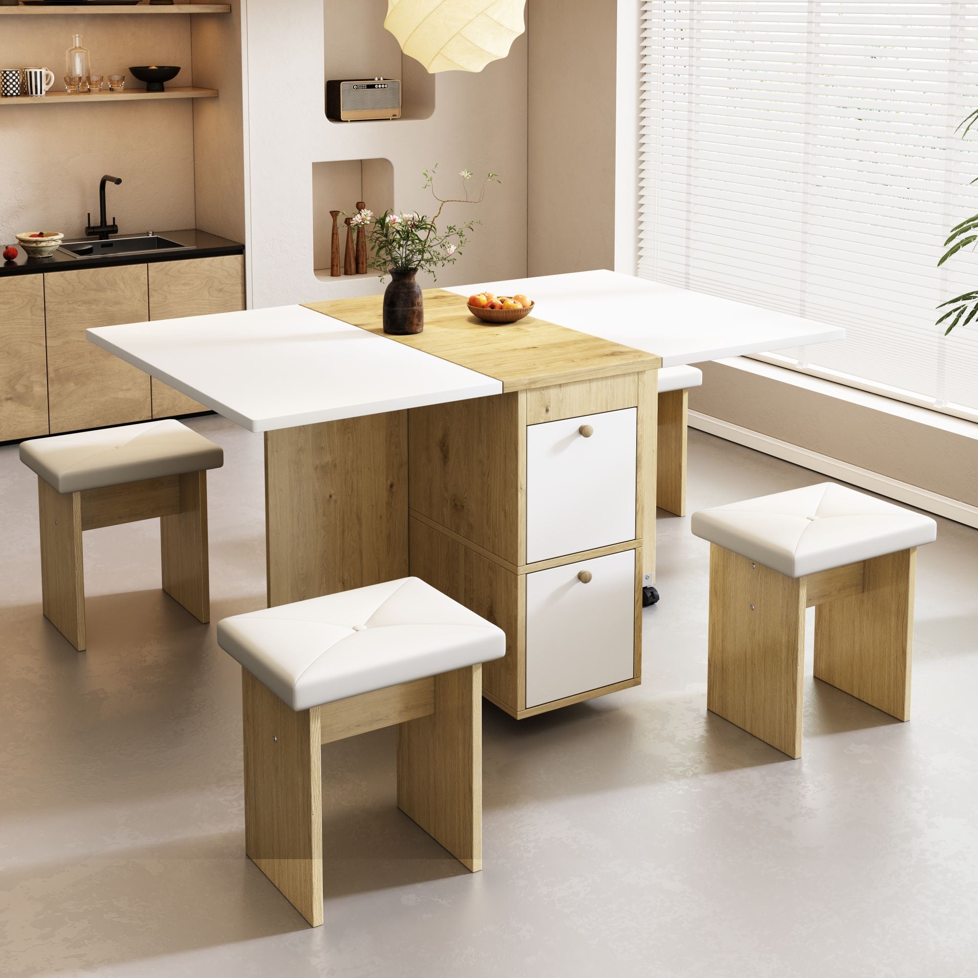 Logidon Eettafelset Wit Eiken 120x80x75cm met Vier Stoelen